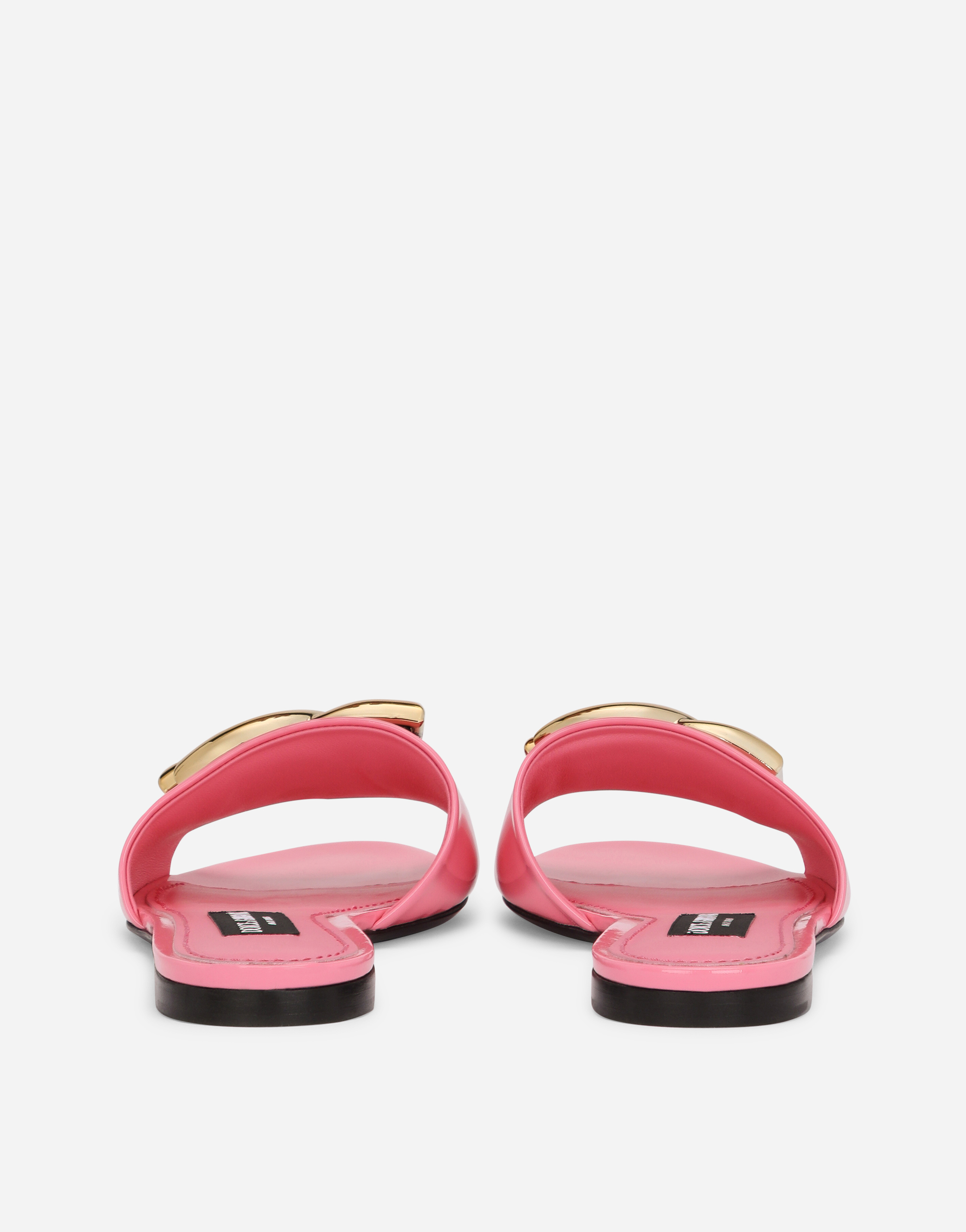 Shop Dolce & Gabbana Patent Leather Sliders With Dg Logo In Pink