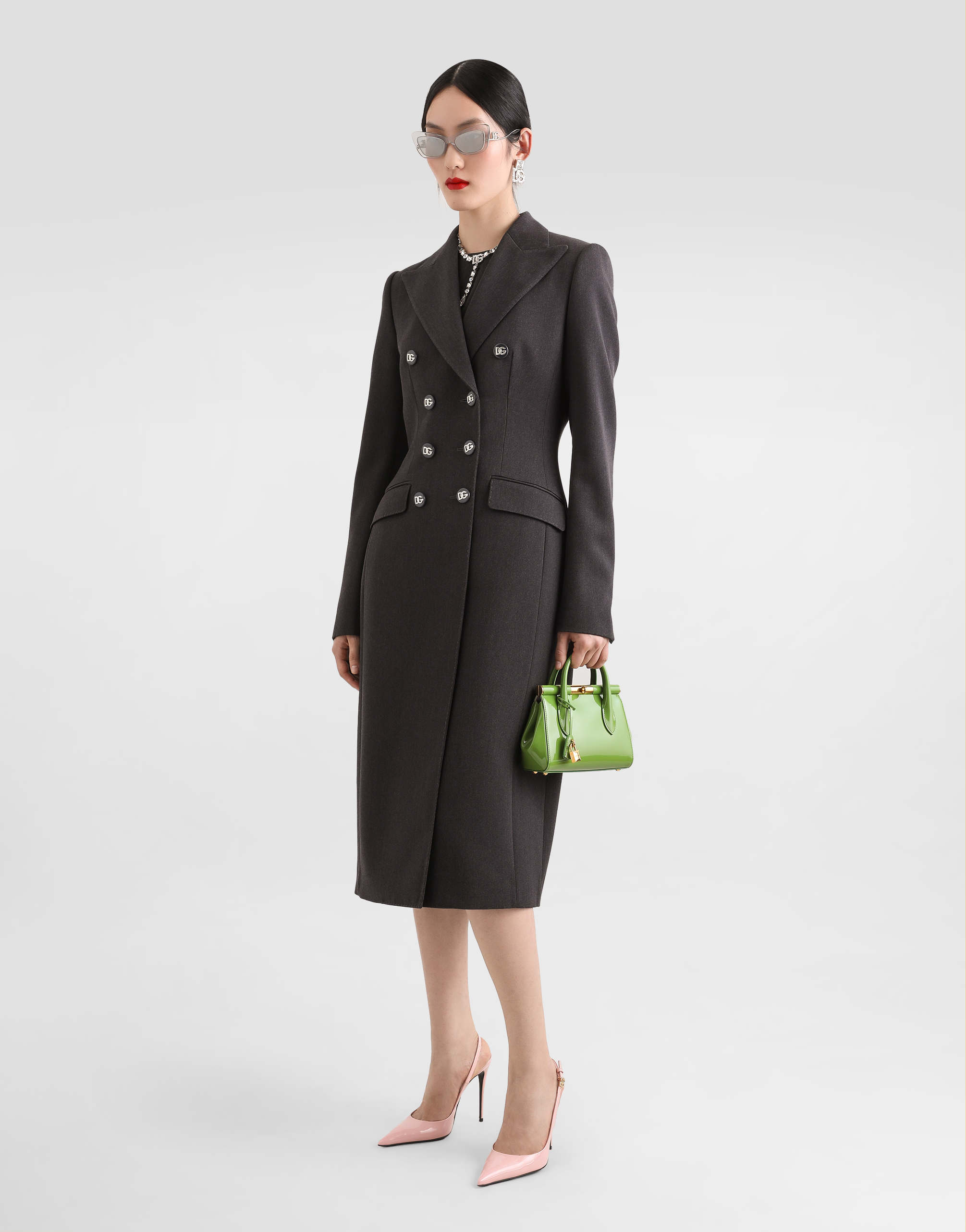 DOLCE & GABBANA DOUBLE-BREASTED WOOL COAT WITH DG-BRANDED BUTTONS