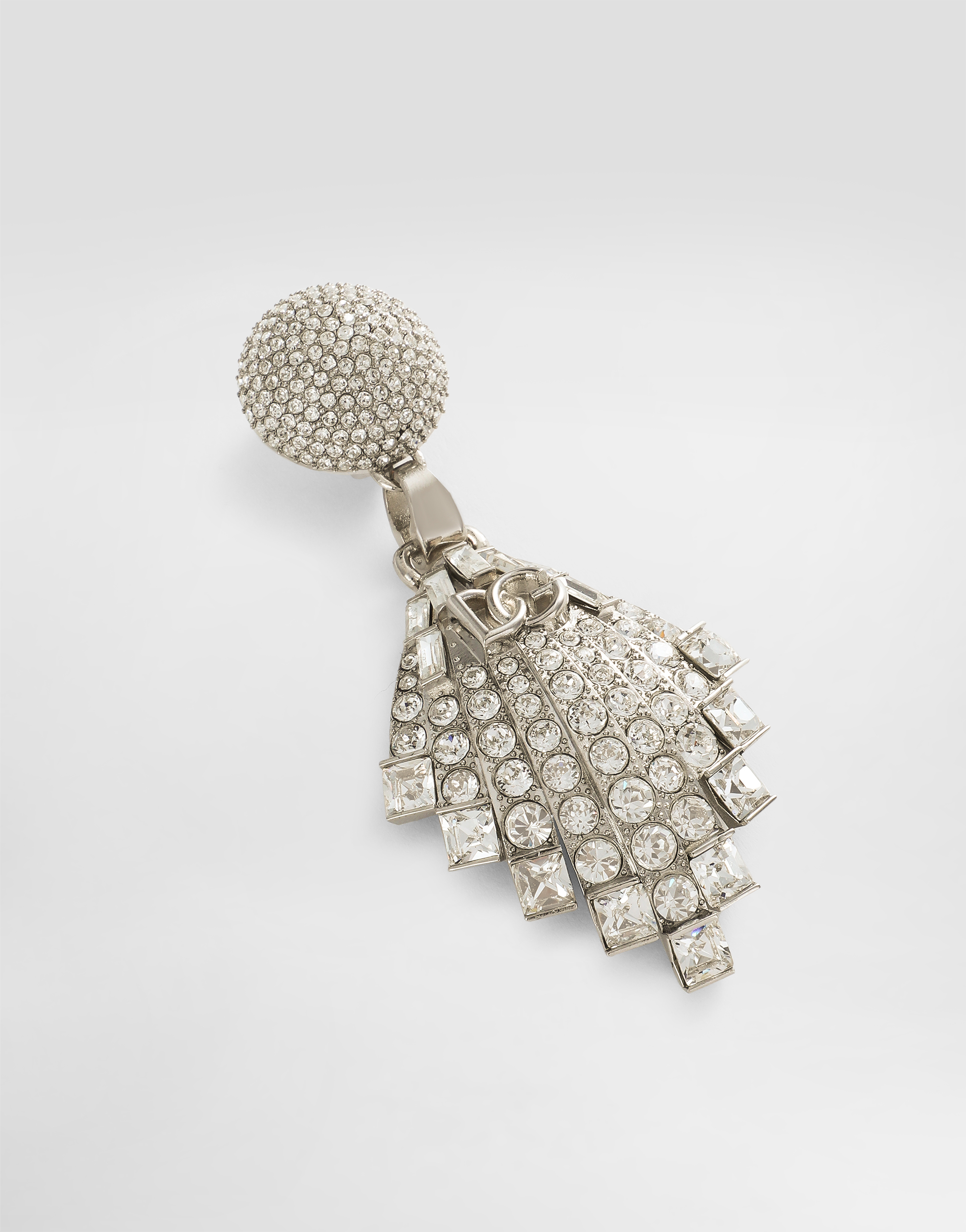 Dolce & Gabbana Rhinestone-detailed Maxi-drop Earrings With Dg Logo In Silver
