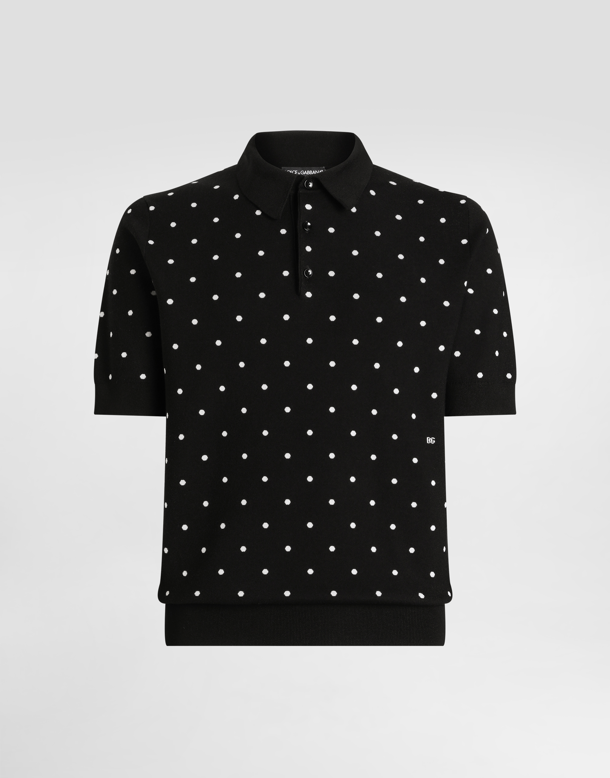 Silk polo-shirt with jacquard polka-dot detailing in Multicolor