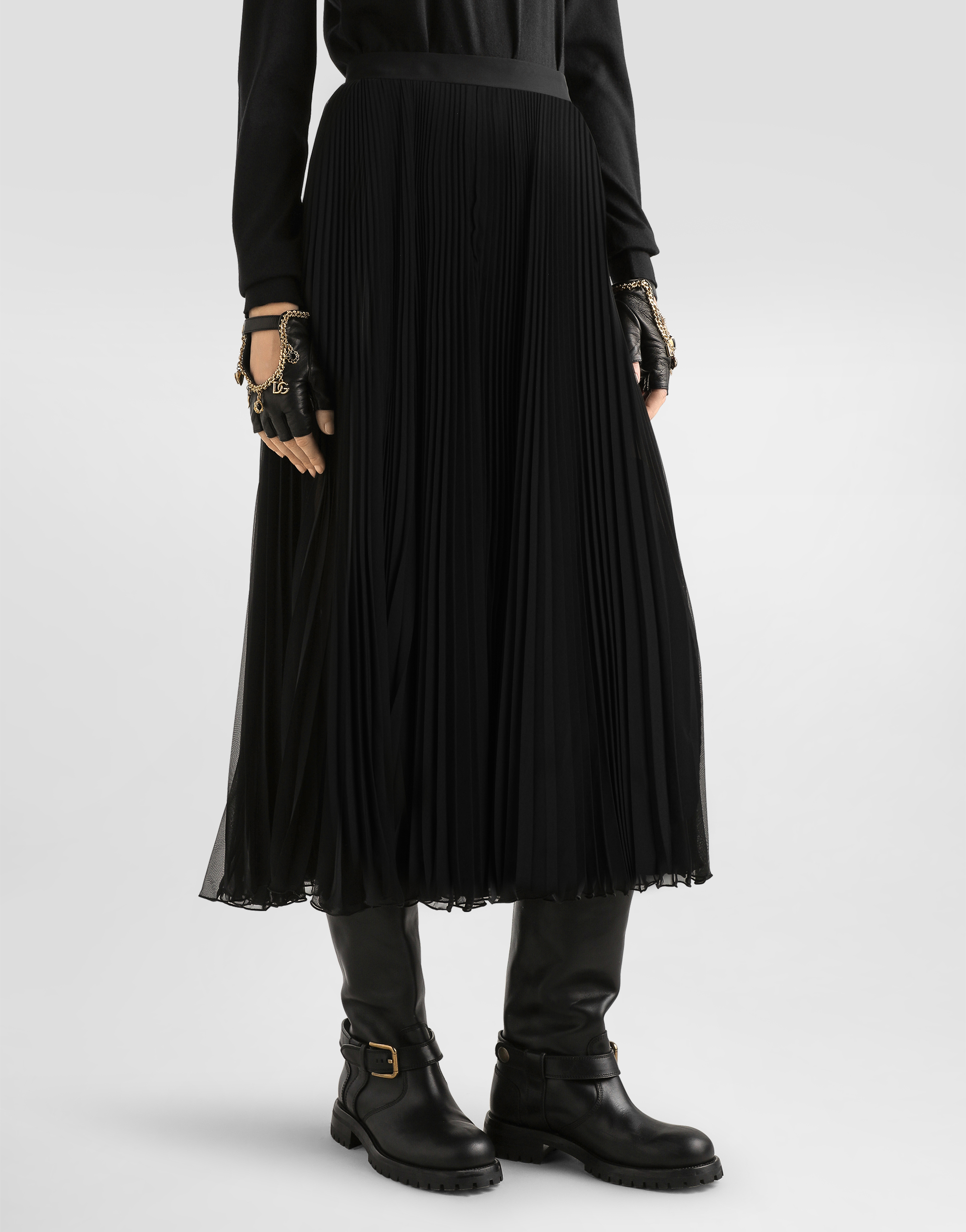 Long pleated chiffon skirt