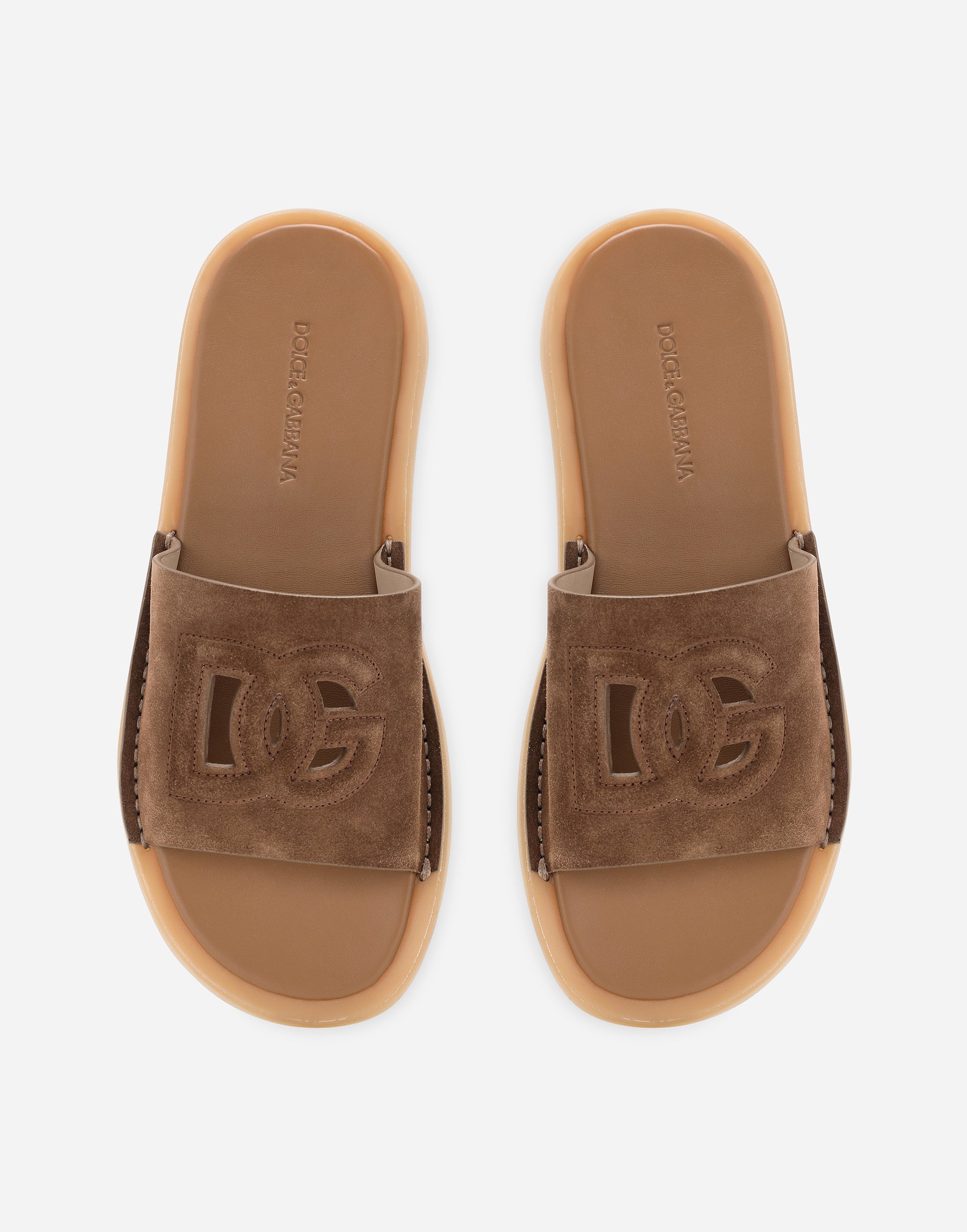 Dolce & Gabbana Slide In Suede In Marrone