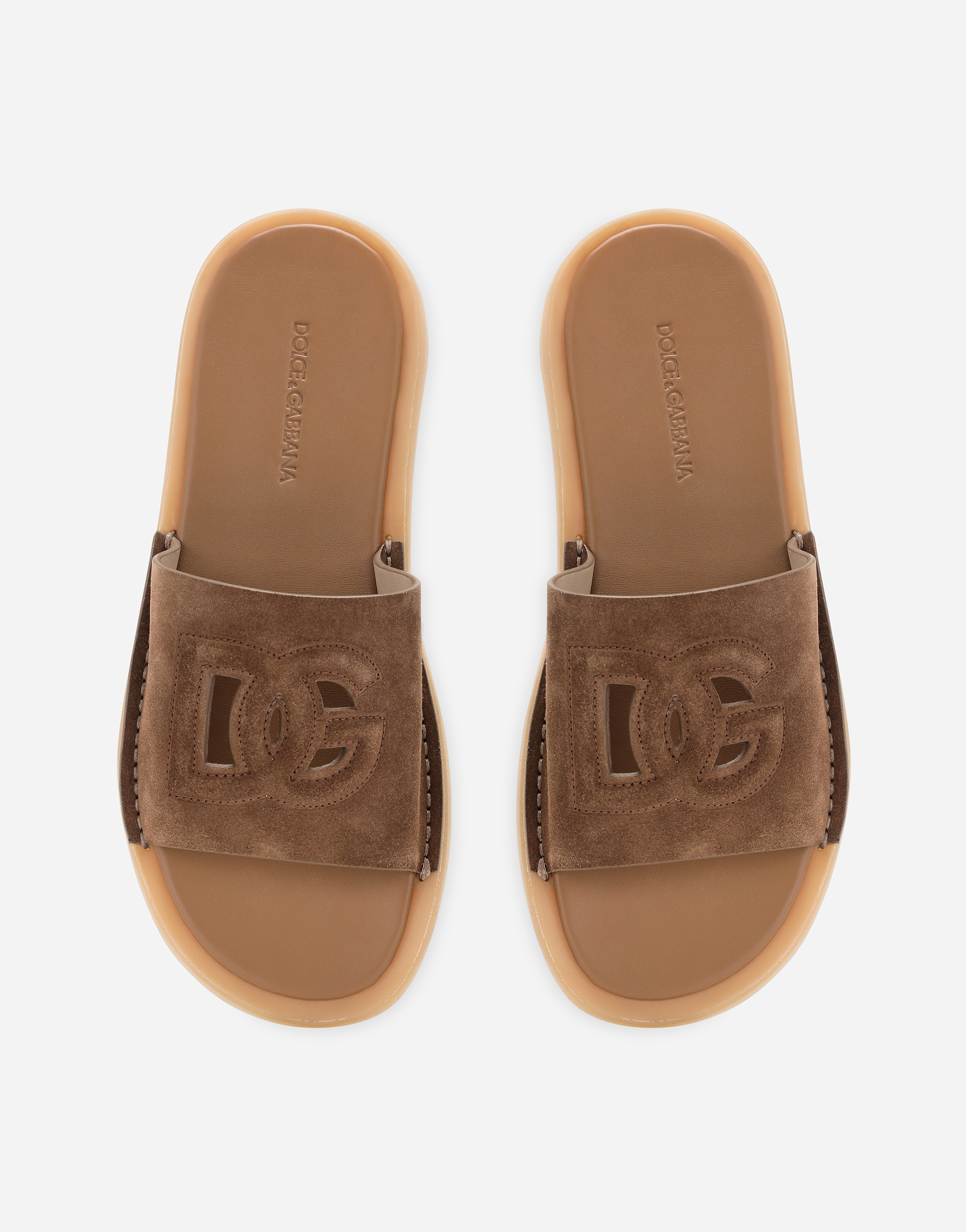 Dolce & Gabbana Slide In Suede In Marrone