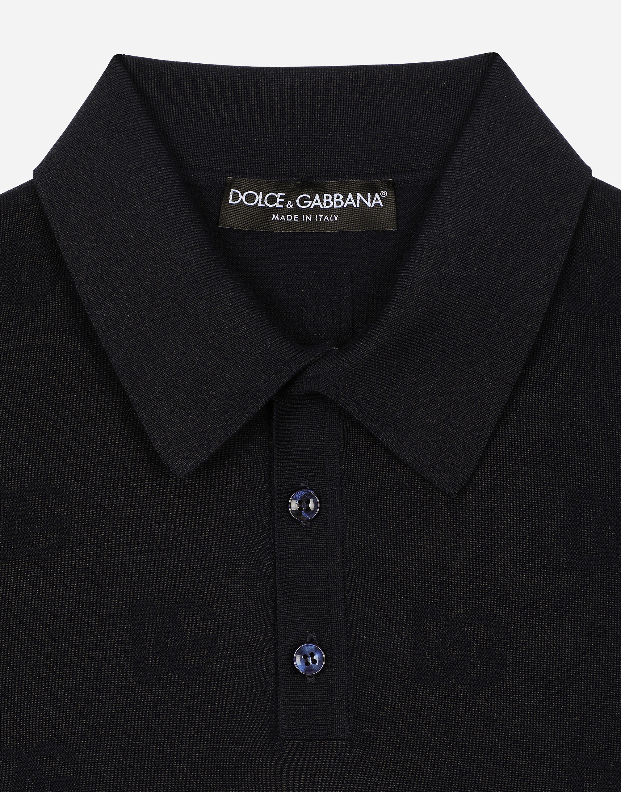 Shop Dolce & Gabbana Silk Polo-shirt With All-over Dg Logo Embroidery In Blue