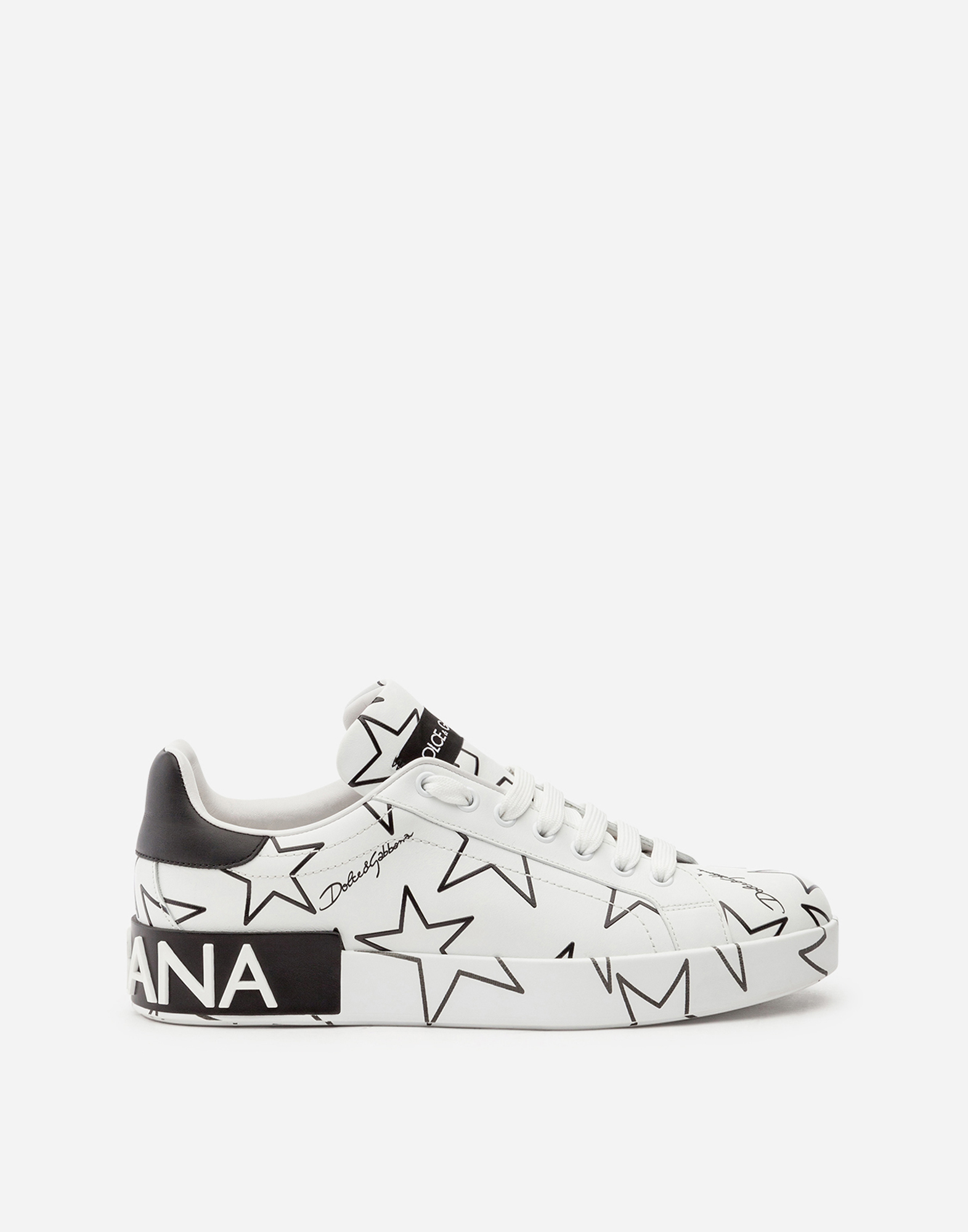 DOLCE & GABBANA MIXED STAR PRINT PORTOFINO SNEAKERS IN NAPPA LEATHER