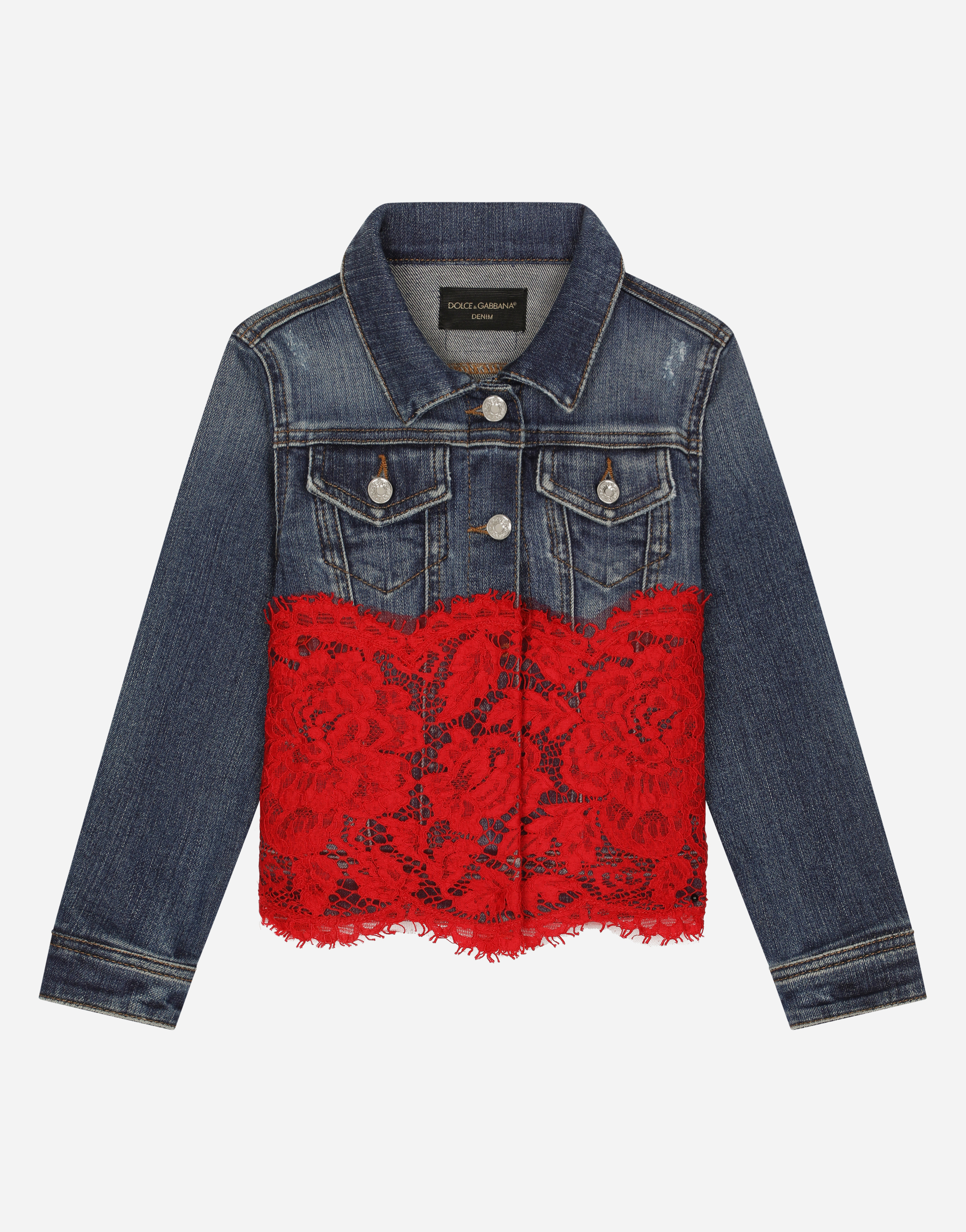 DOLCE & GABBANA DENIM JACKET WITH LACE INSERT