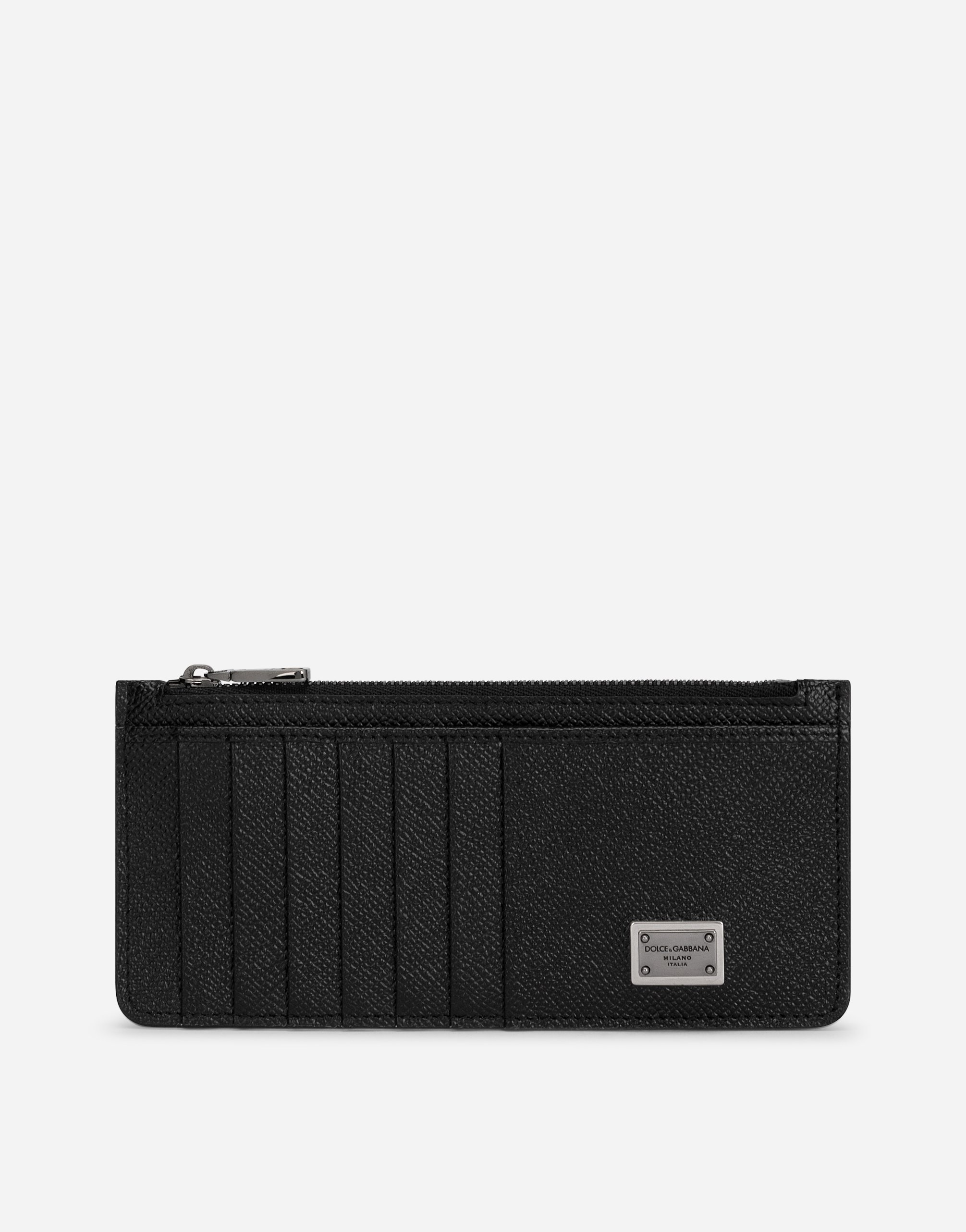 Dolce & Gabbana Calfskin Vertical Card Holder With Logo Tag In Black