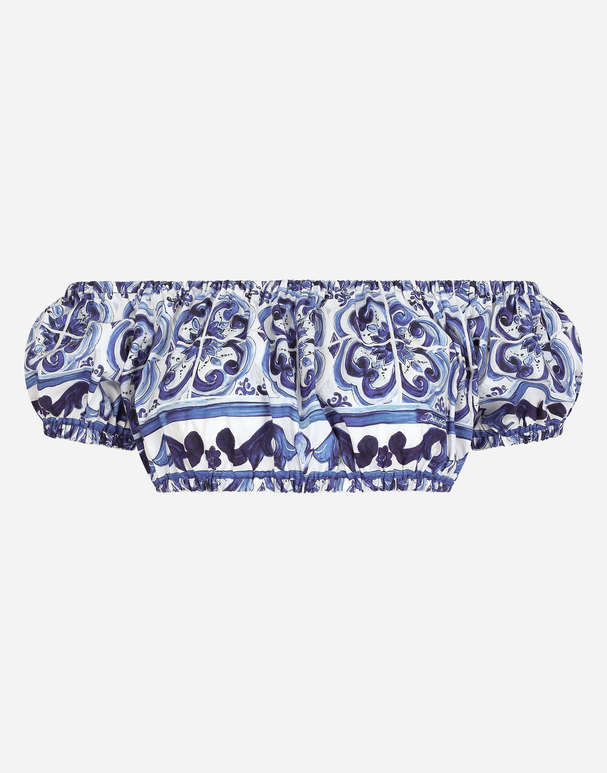 Majolica-print poplin crop top