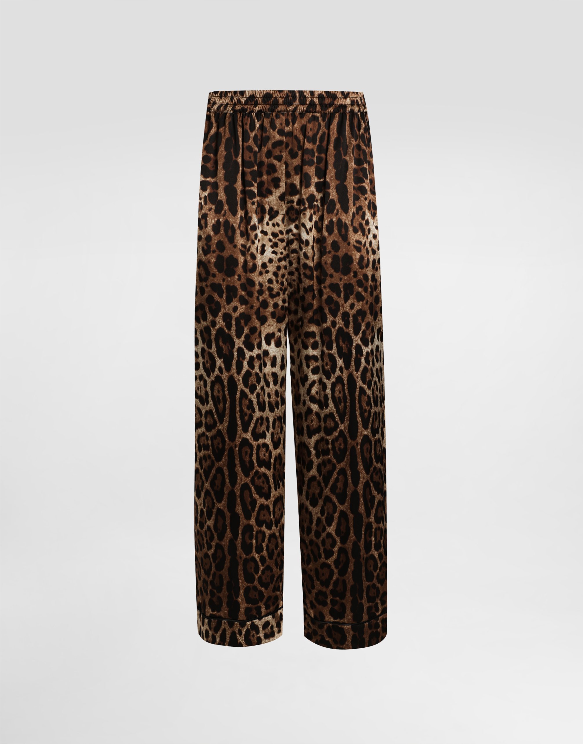 Leopard-print satin pajama pants