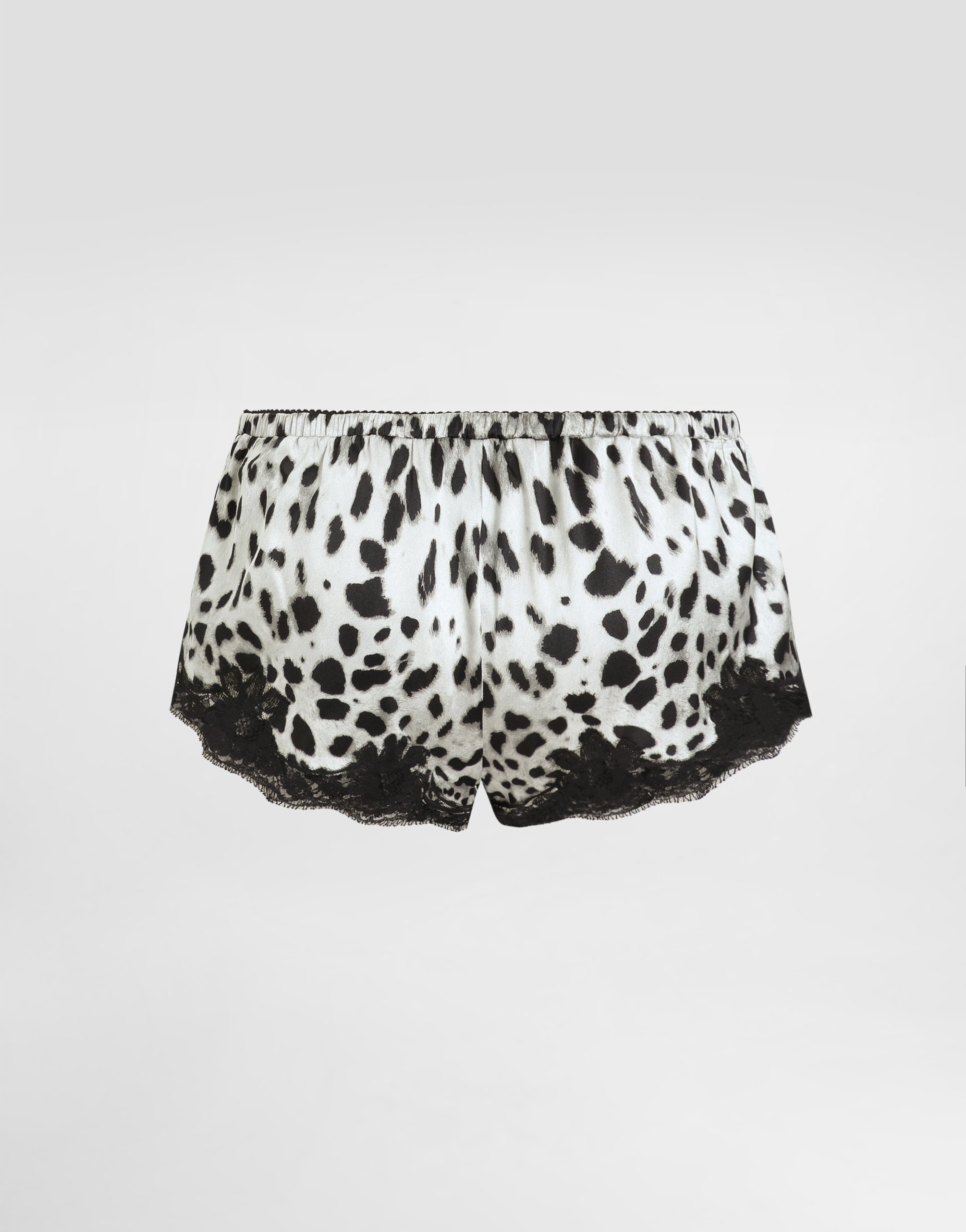 DOLCE & GABBANA LEOPARD-PRINT SATIN SHORTS WITH LACE INSERTS