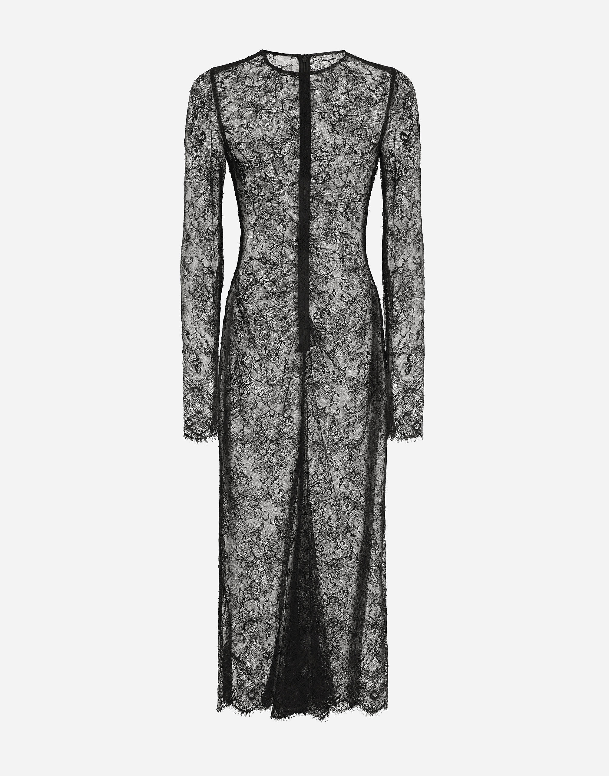 Chantilly lace fil coupé calf-length dress