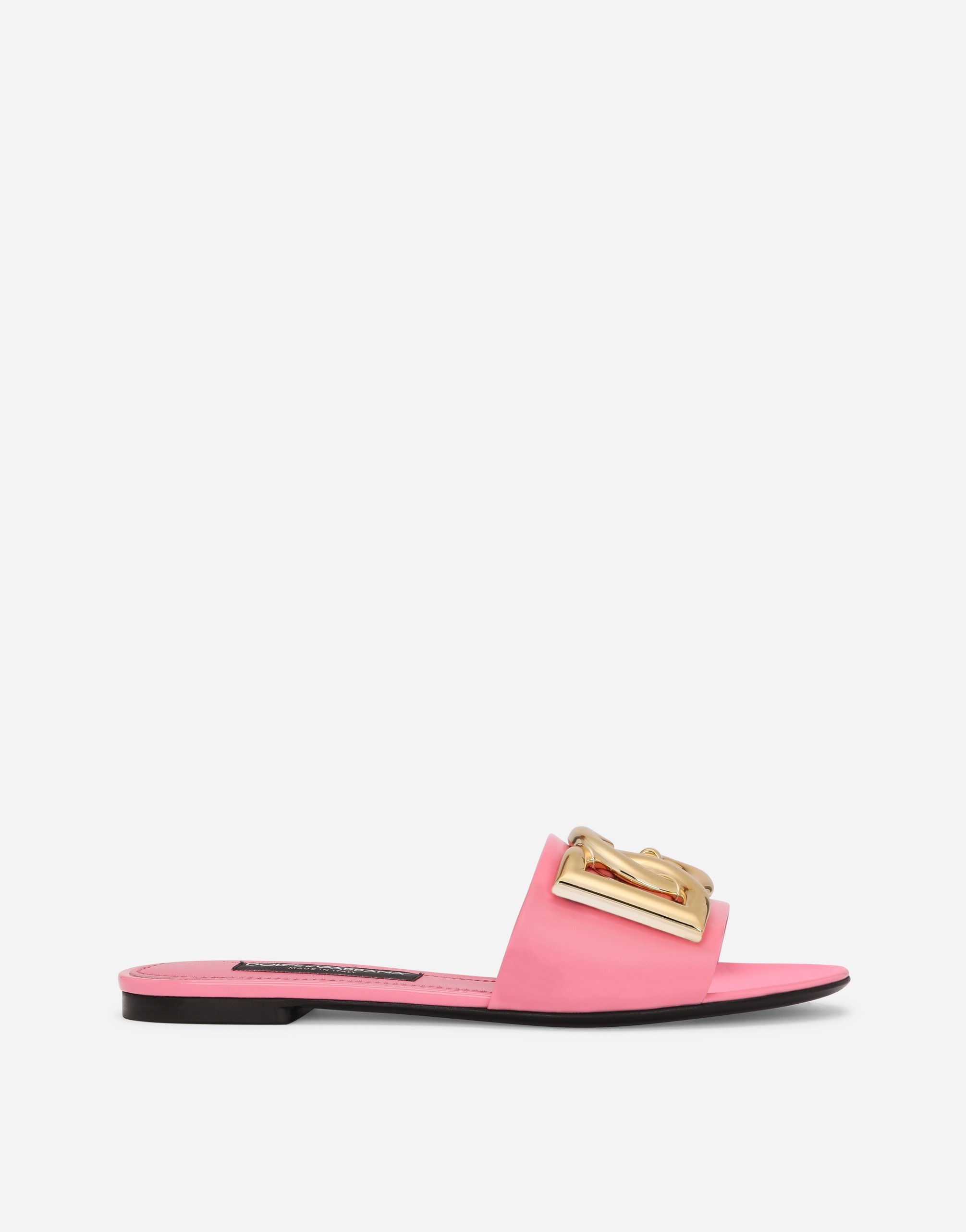 Shop Dolce & Gabbana Patent Leather Sliders With Dg Logo In Pink