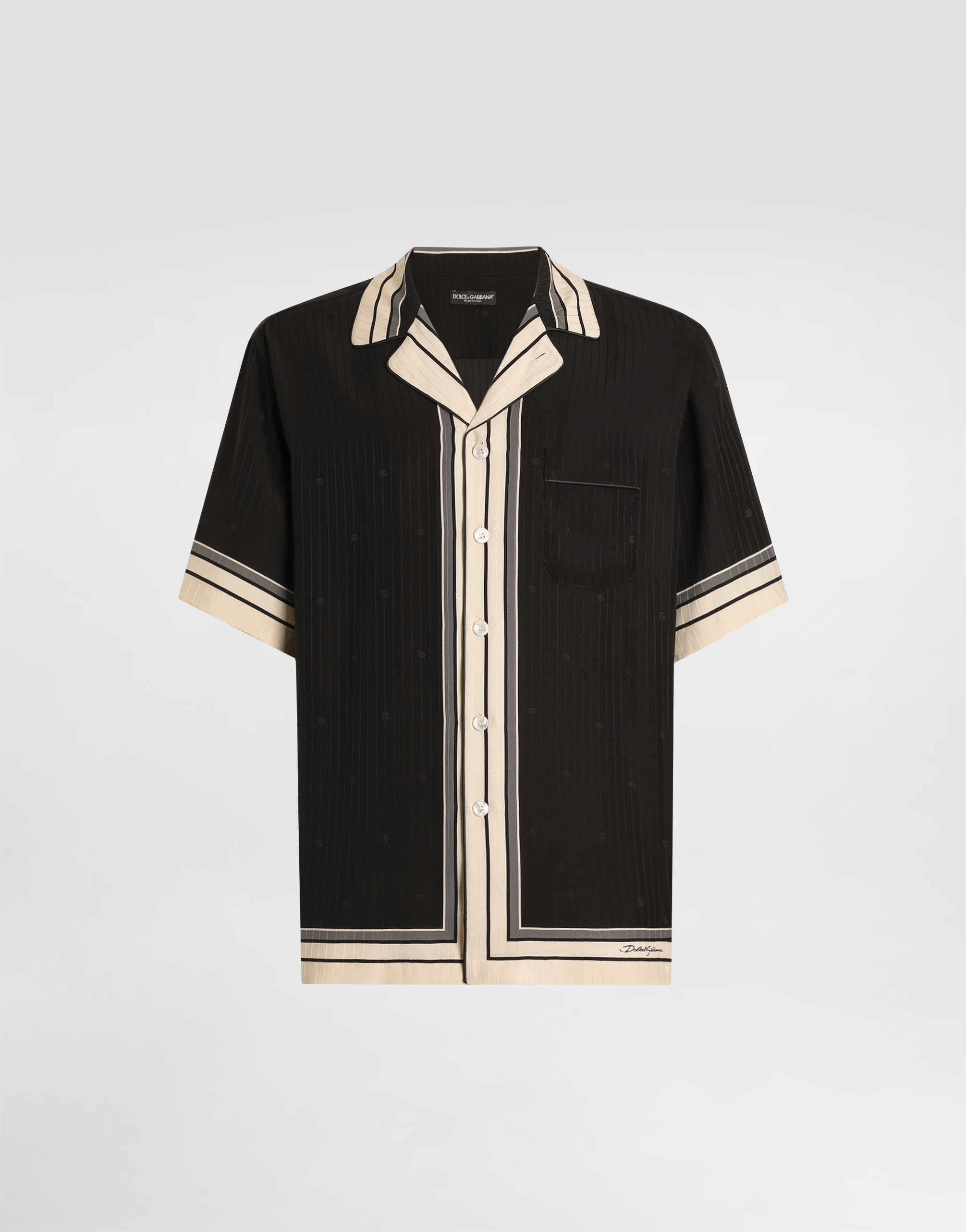 Dolce & Gabbana Men Hawaii Shirt With Logo And Striped Print In Black