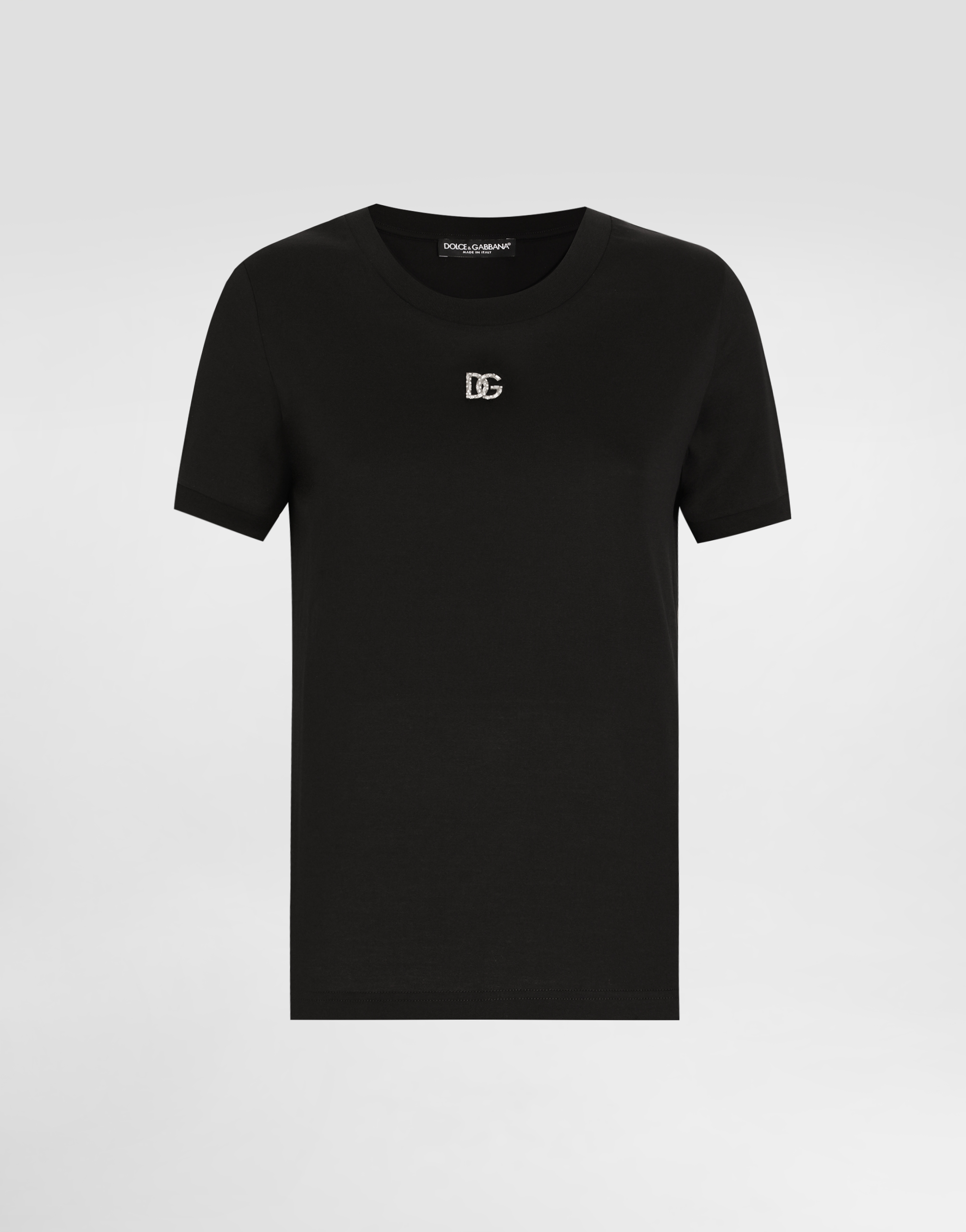 ブラックのウィメンズ Cotton T-shirt with Crystal DG logo