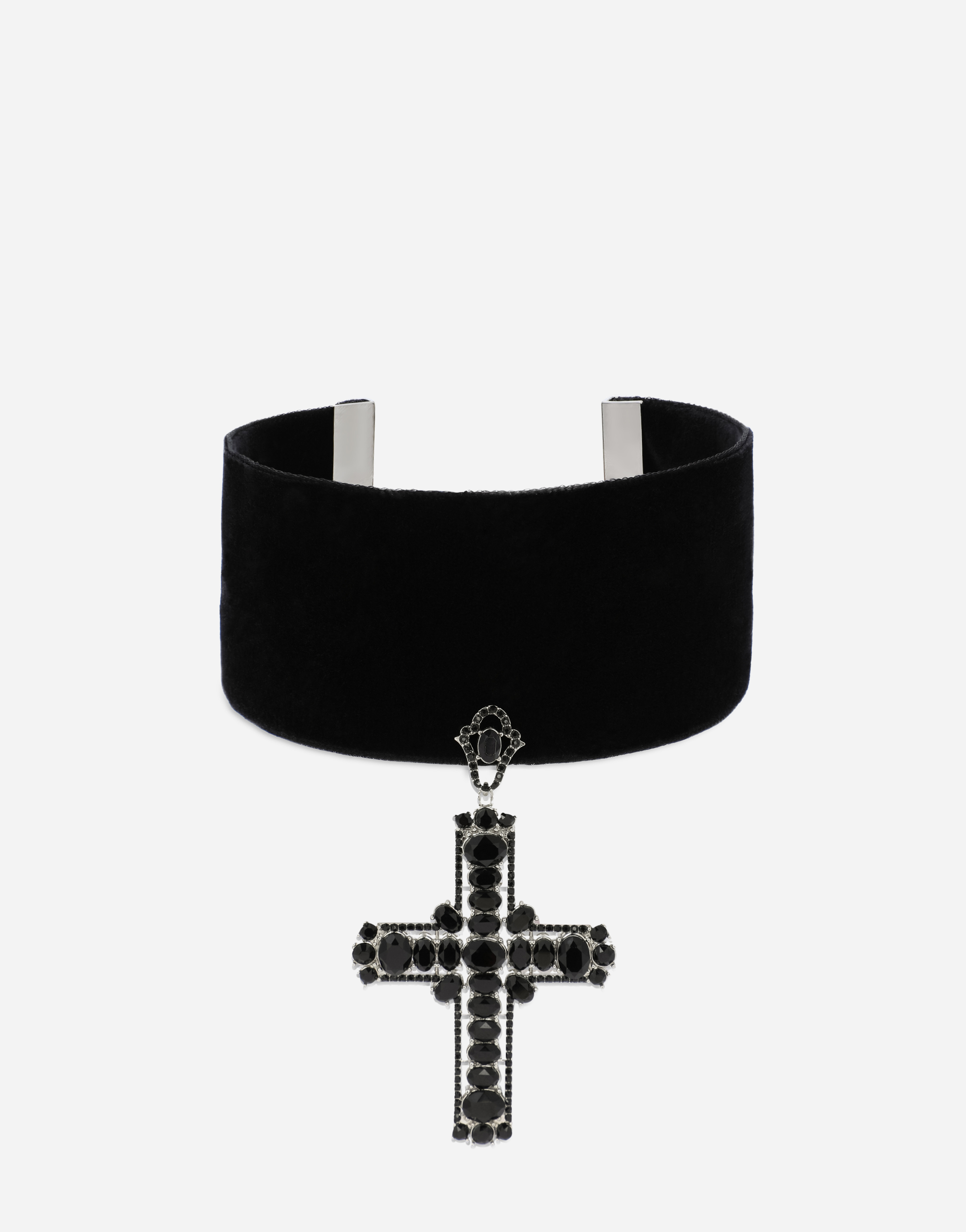 Dolce & Gabbana Velvet Choker With Cross Pendant In Black