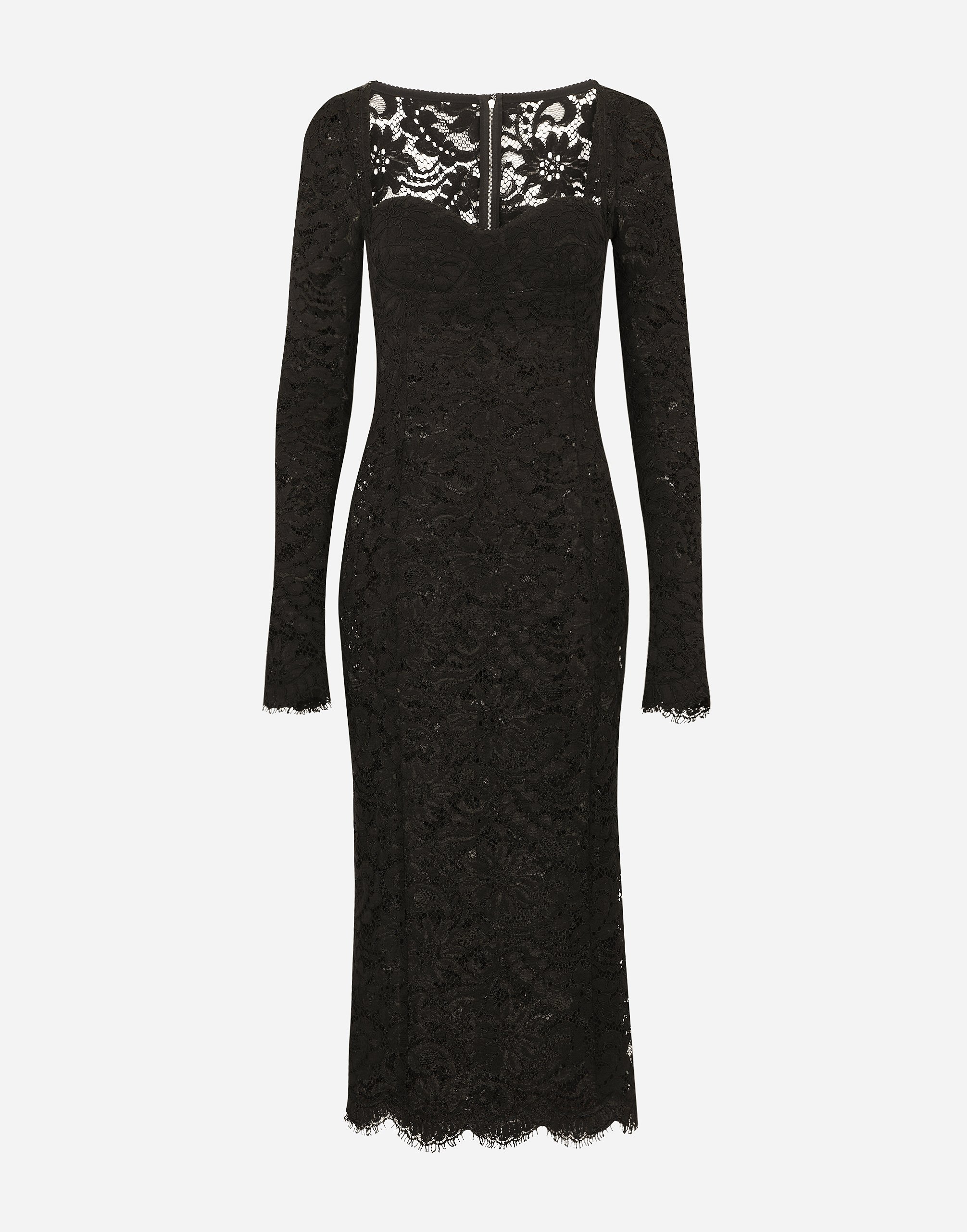 Dolce & Gabbana Lace Calf-length Dress With Scalloped Detailing - Woman Dresses Black