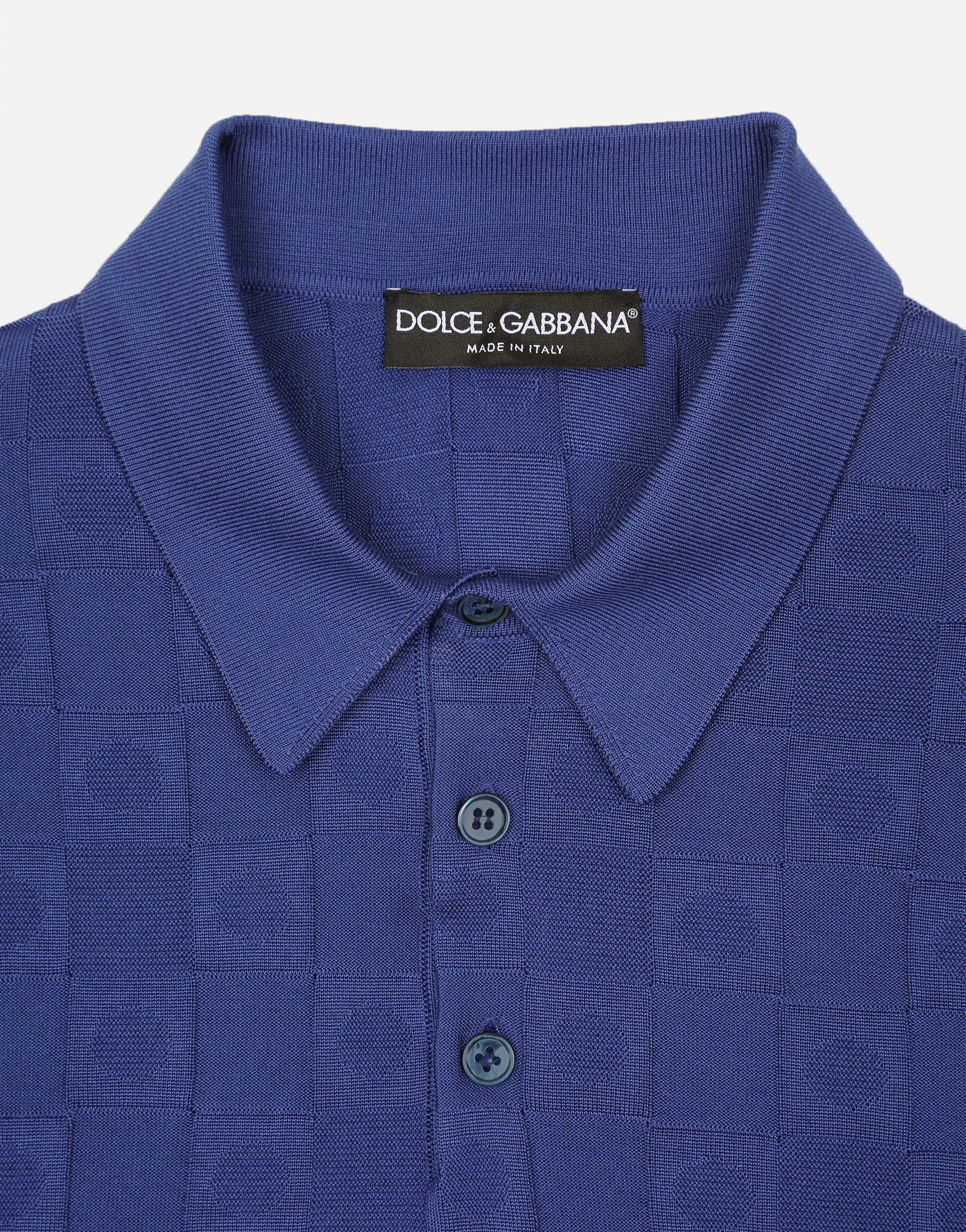 Shop Dolce & Gabbana 3d Check Silk Jacquard Polo-shirt In Azure