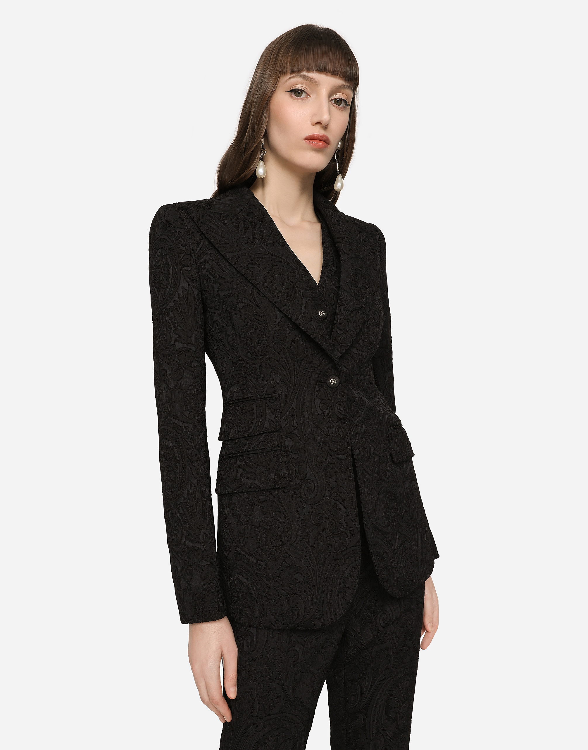 Dolce & Gabbana Ornamental Jacquard Turlington Blazer In Black