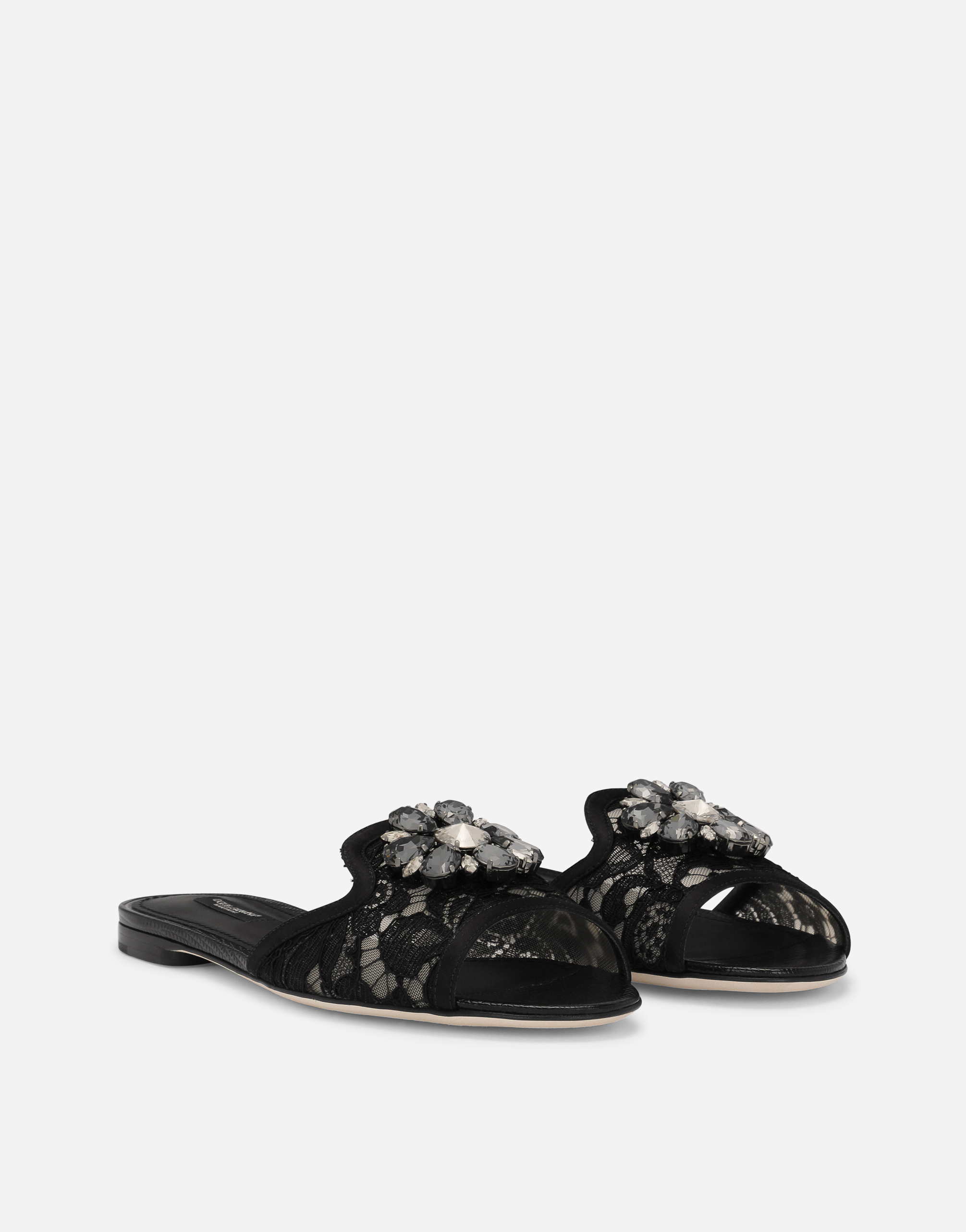 Lace rainbow slides with brooch detailing