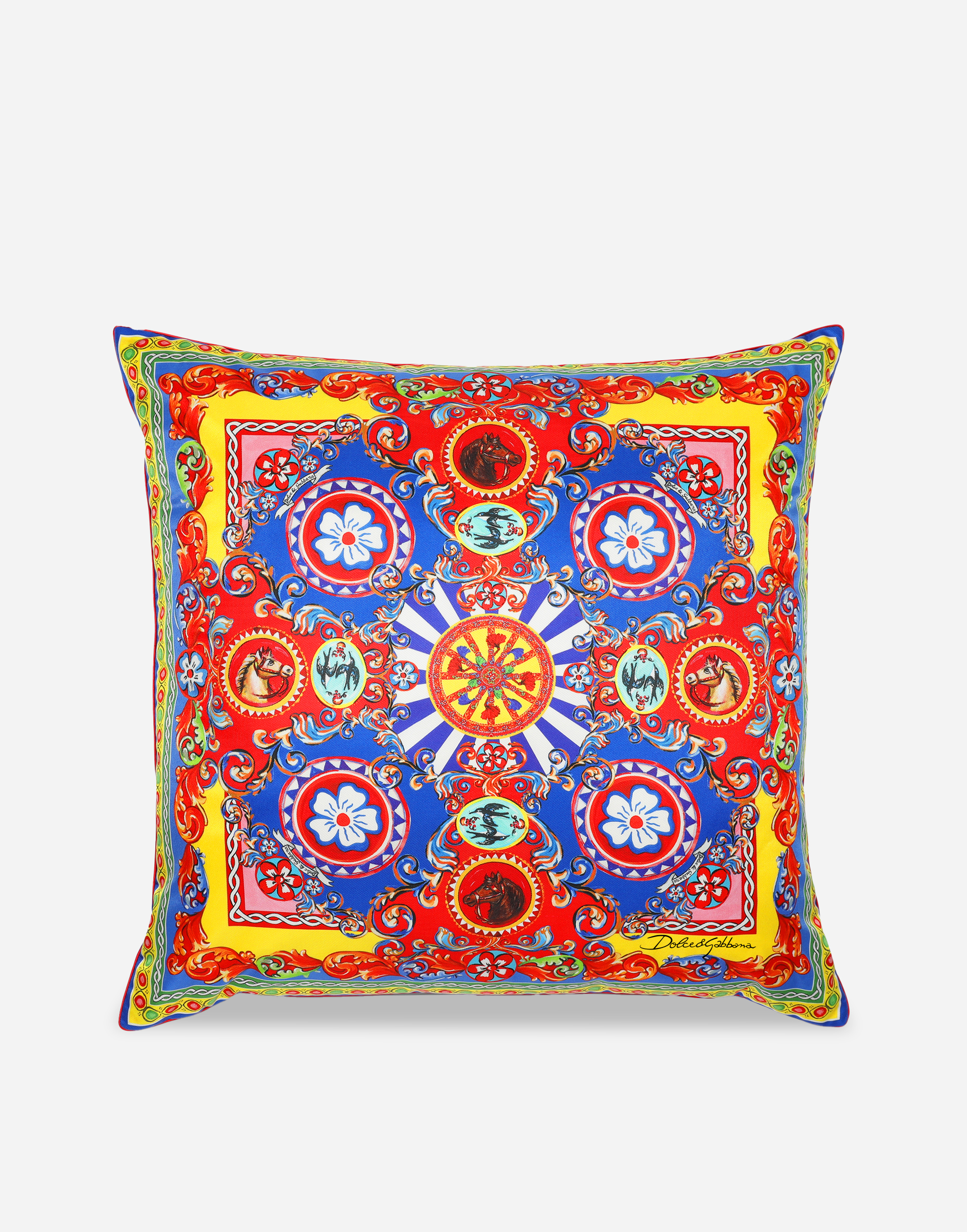 Dolce & Gabbana Silk Twill Cushion Large Multicolor Unisex Onesize In Multicolor