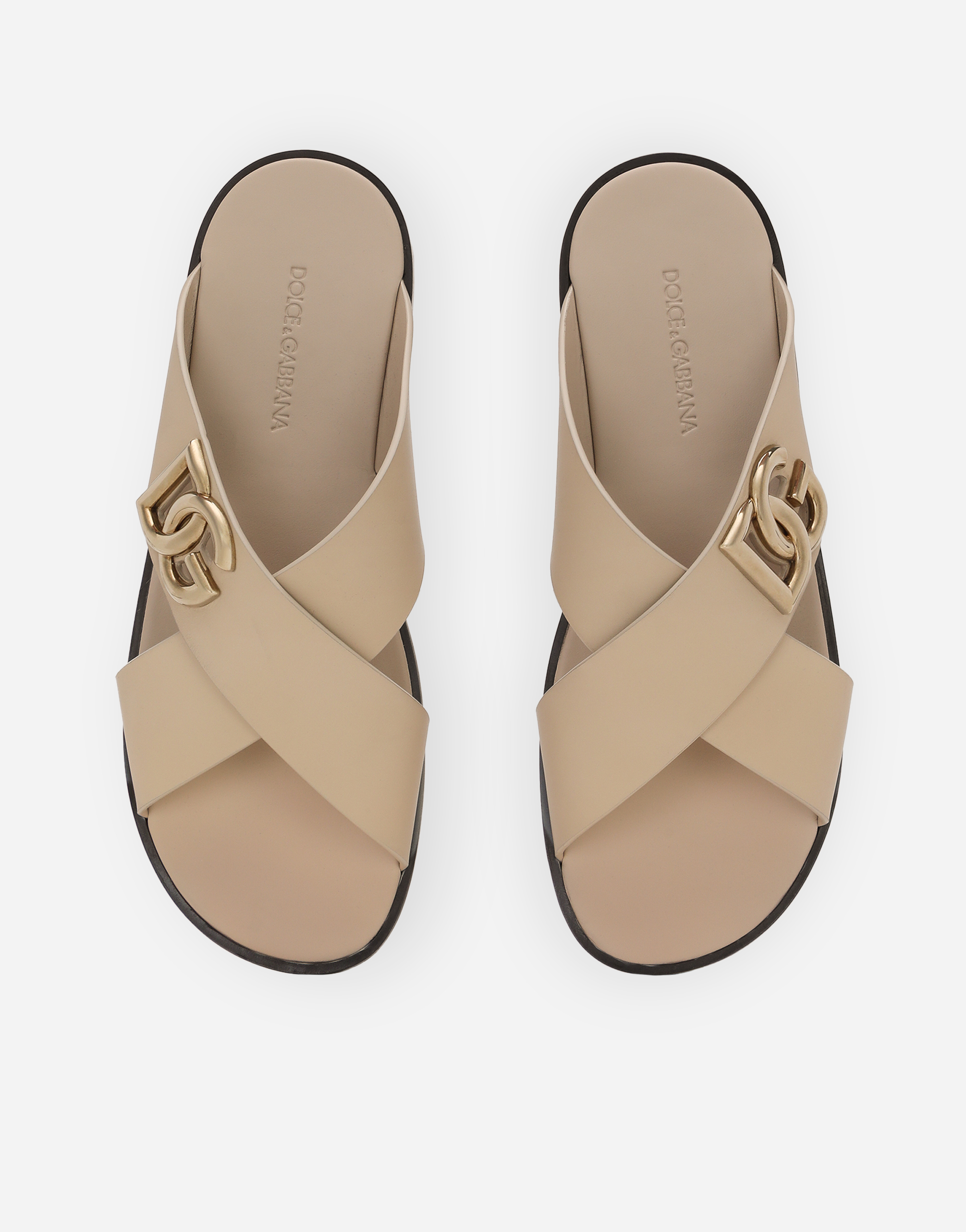 Shop Dolce & Gabbana Calfskin Sandals In Beige