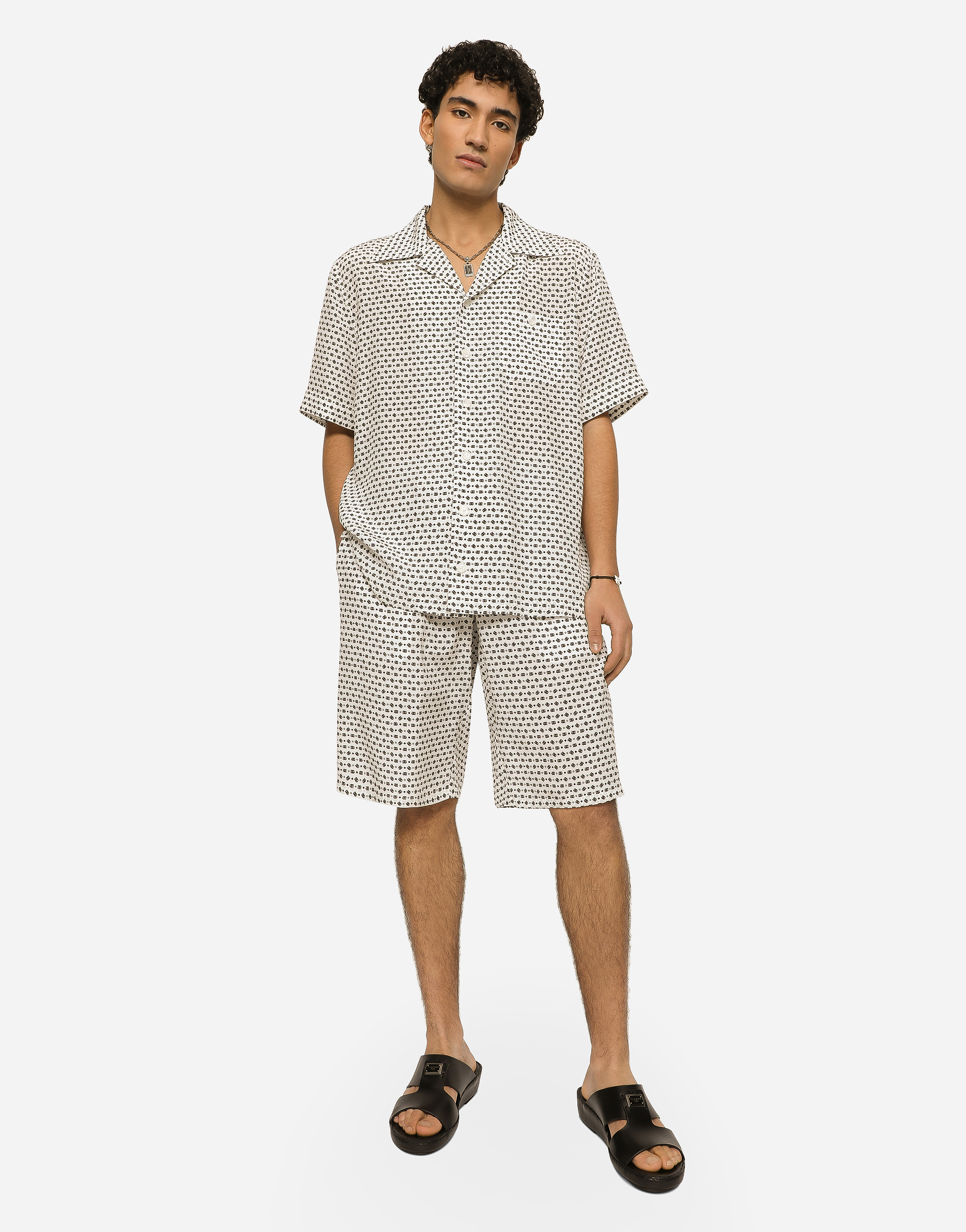 DOLCE & GABBANA CREPE DE CHINE JOGGING SHORTS WITH DG LOGO PRINT