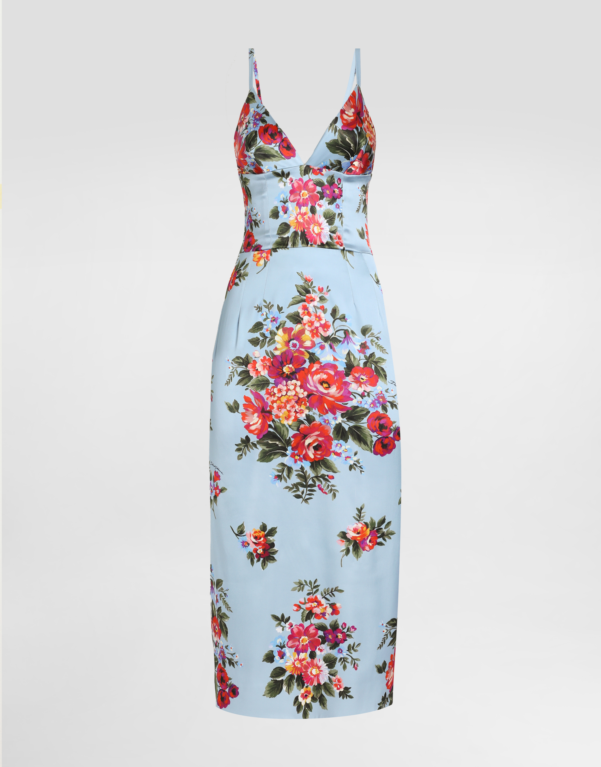 Flower bouquet-print satin dress in Multicolor for Women