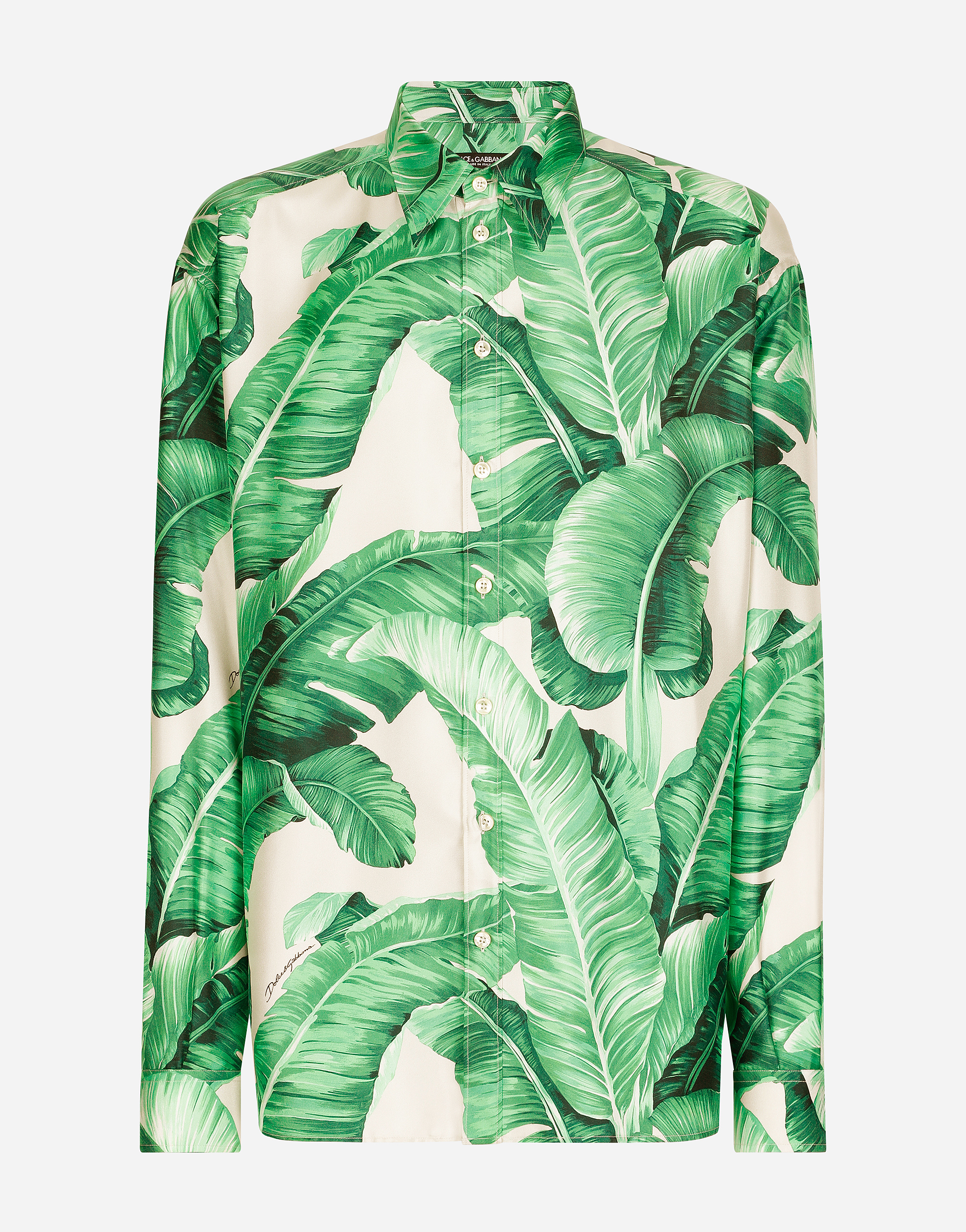 Dolce & Gabbana Oversize Silk Shirt With Banana-tree Print In Multicolor