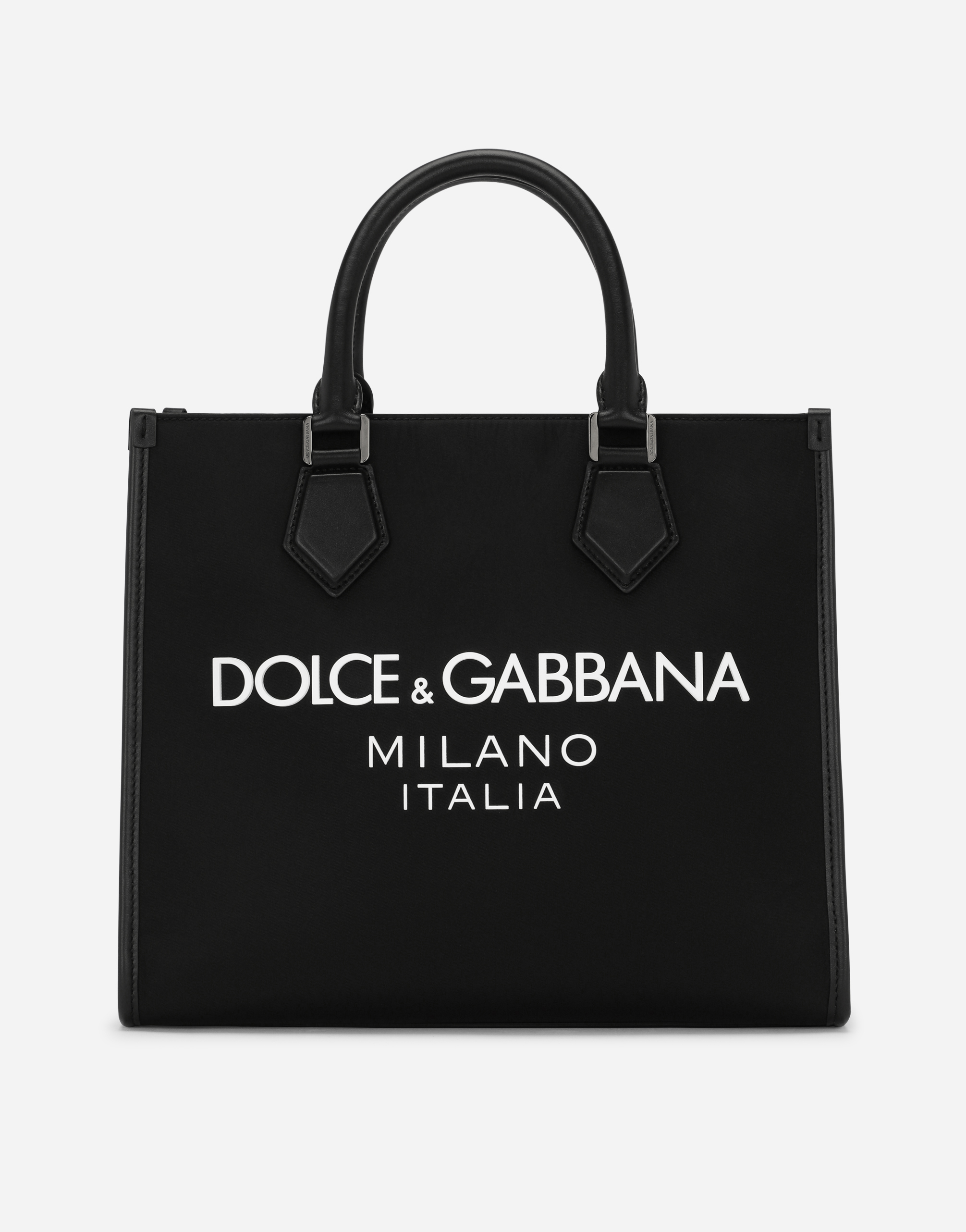 Dolce & Gabbana Small Nylon Shopper With Rubberized Logo In Black