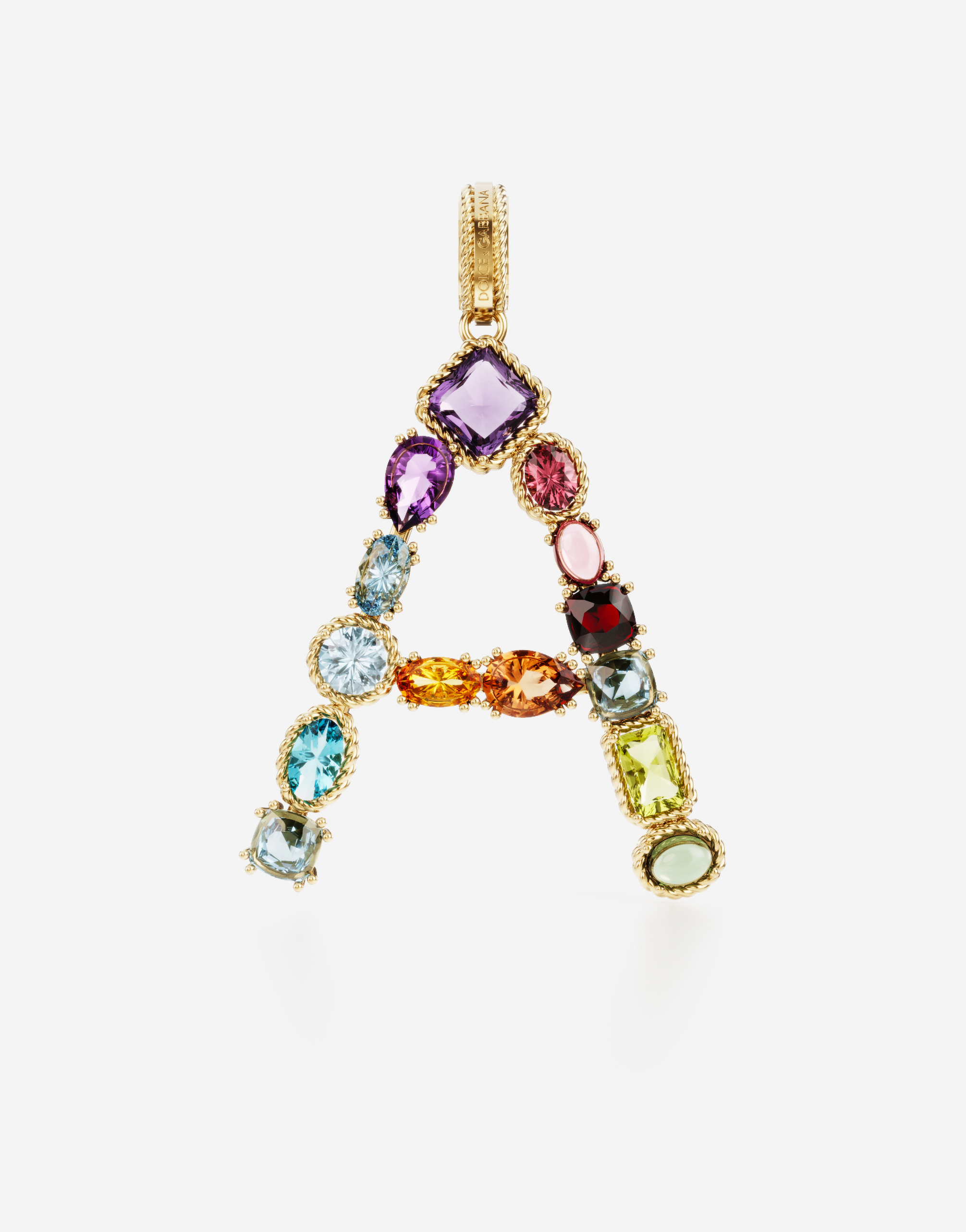 Dolce & Gabbana Rainbow Alphabet A 18 Kt Yellow Gold Charm With Multicolor Fine Gems Gold Female Onesize