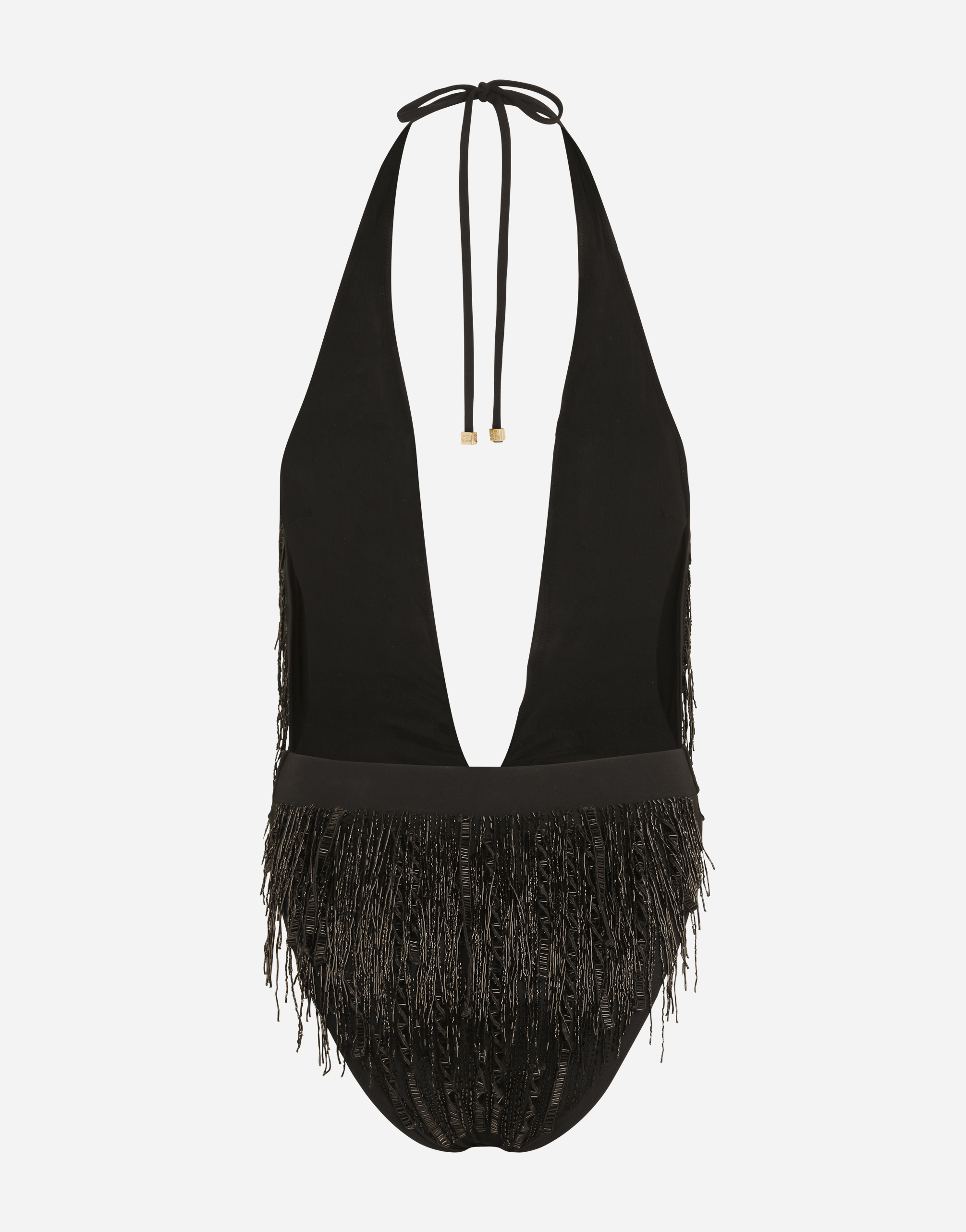 Dolce & Gabbana One-piece Swimsuit With Bead Fringing In Black