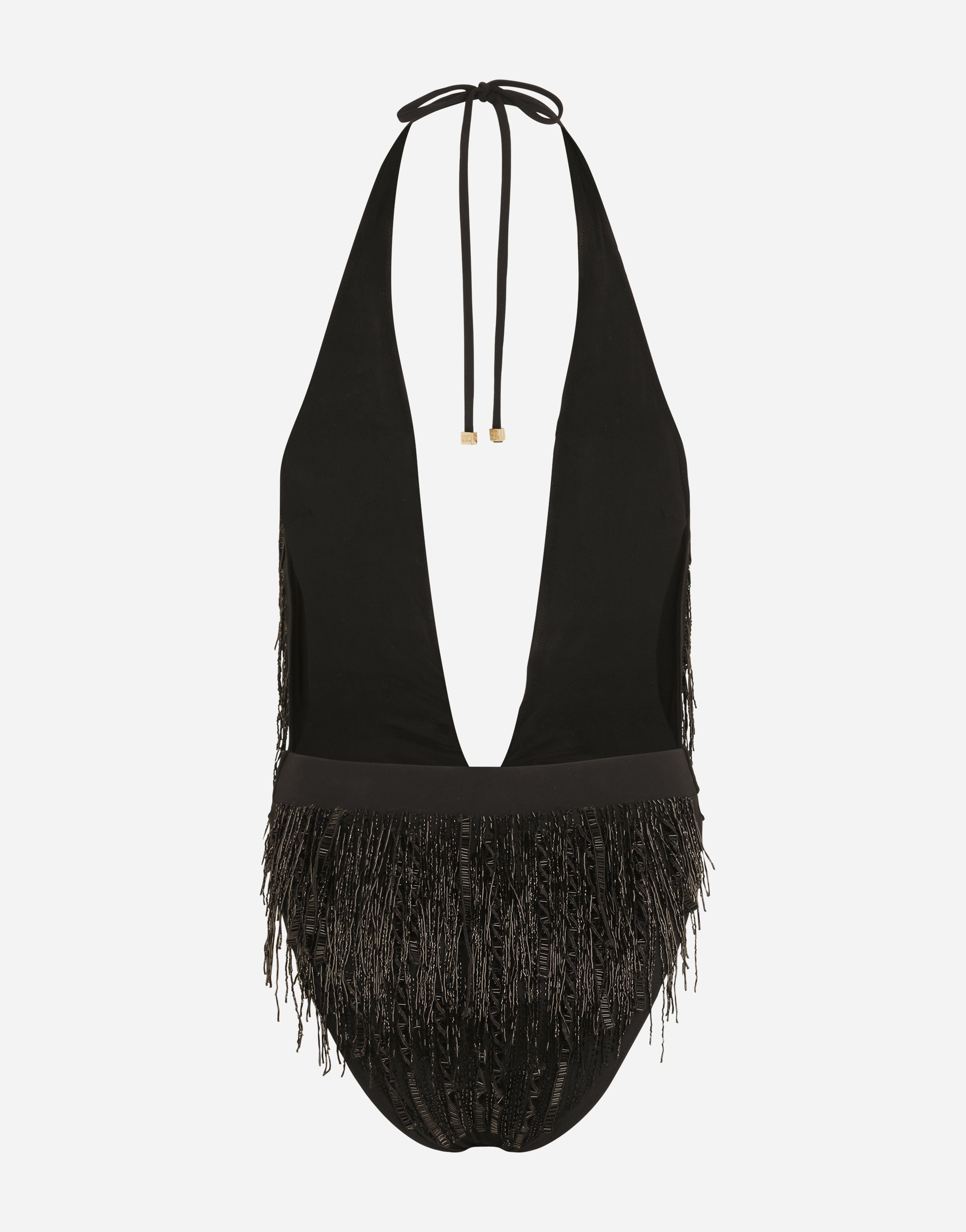 Dolce & Gabbana One-piece Swimsuit With Bead Fringing In Black