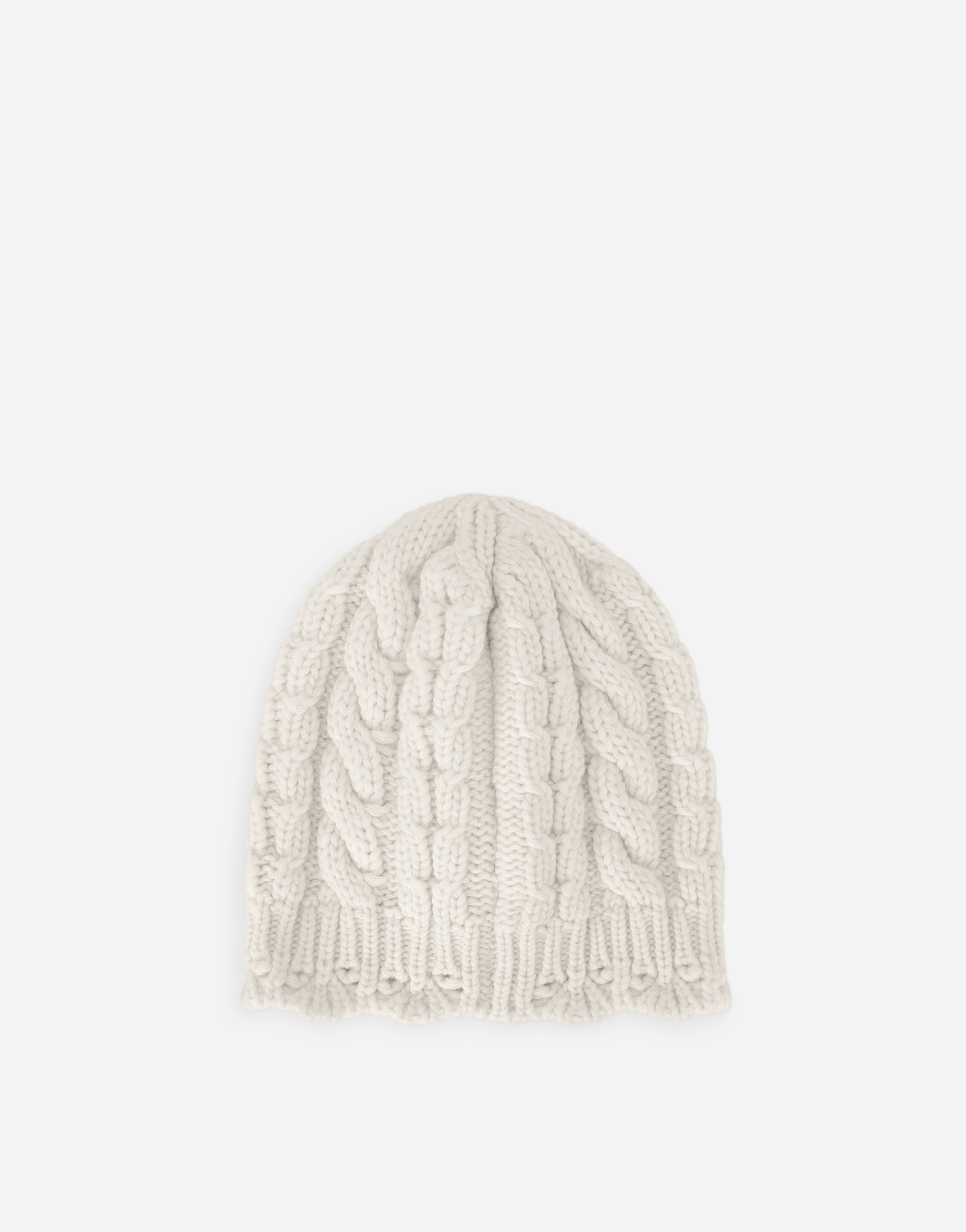 DOLCE & GABBANA CABLE-KNIT HAT WITH LOGO TAG AND EMBROIDERY