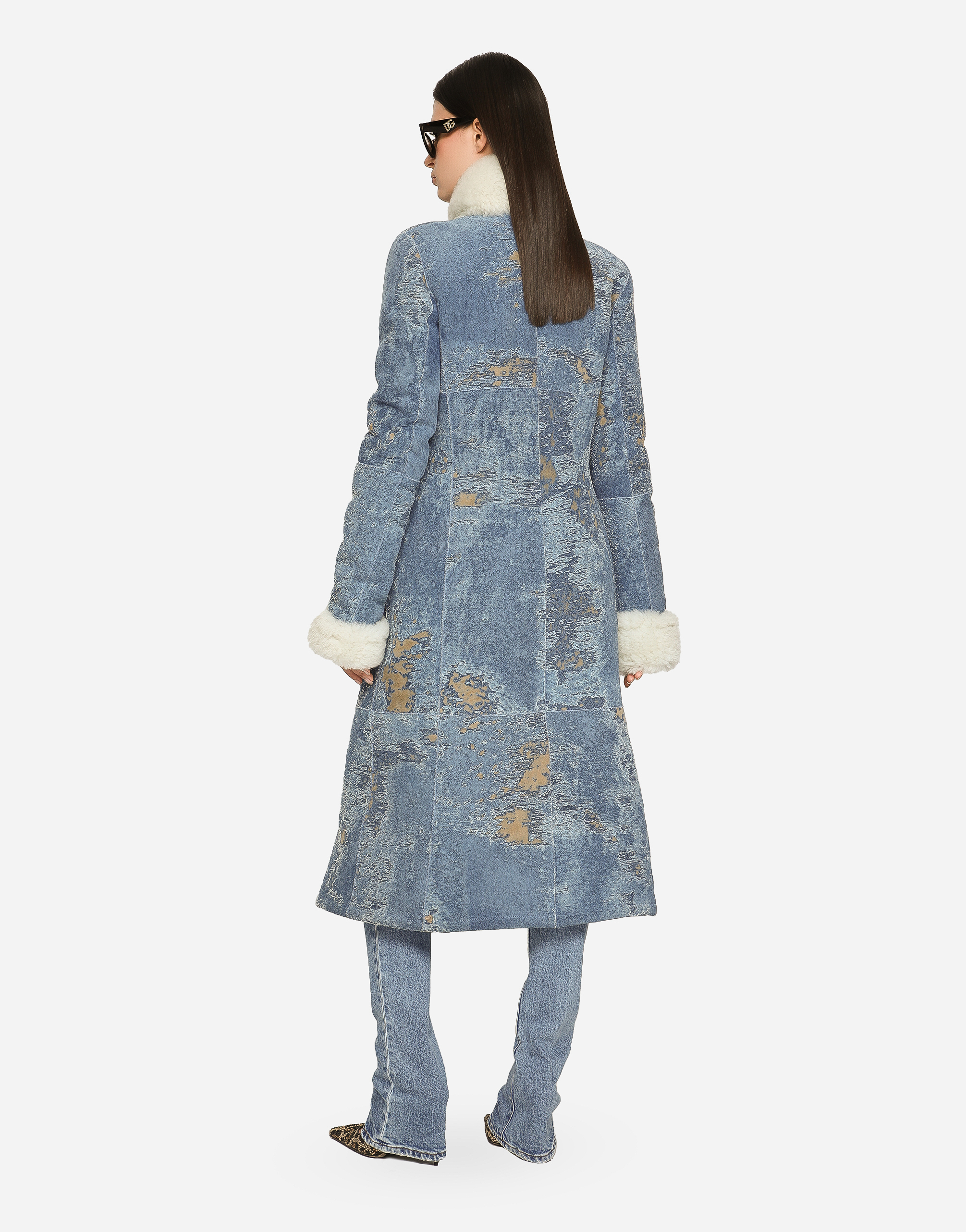 DOLCE & GABBANA DENIM AND SHEEPSKIN COAT