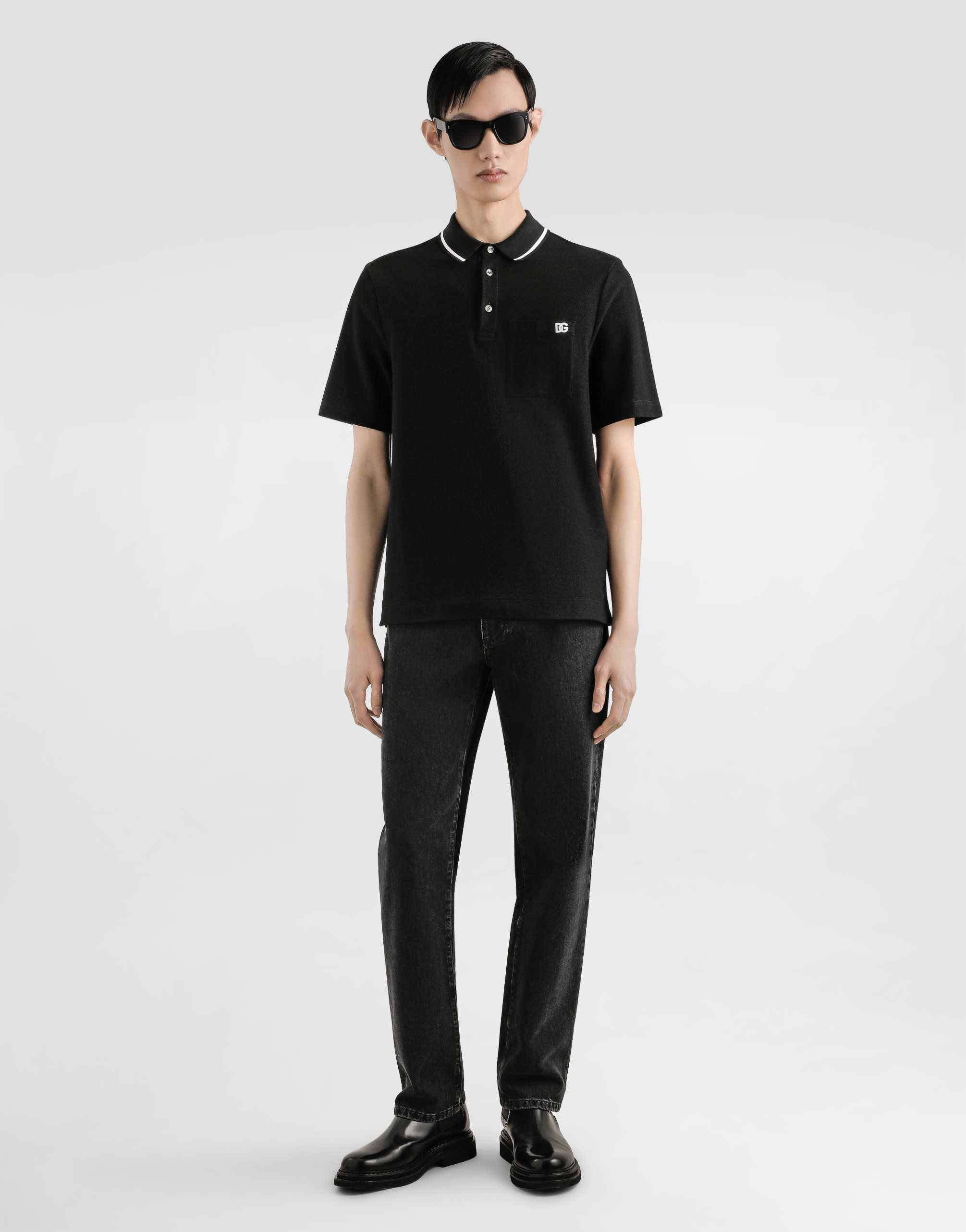 Dolce & Gabbana Polo Shirt In Piqué De Coton In Black