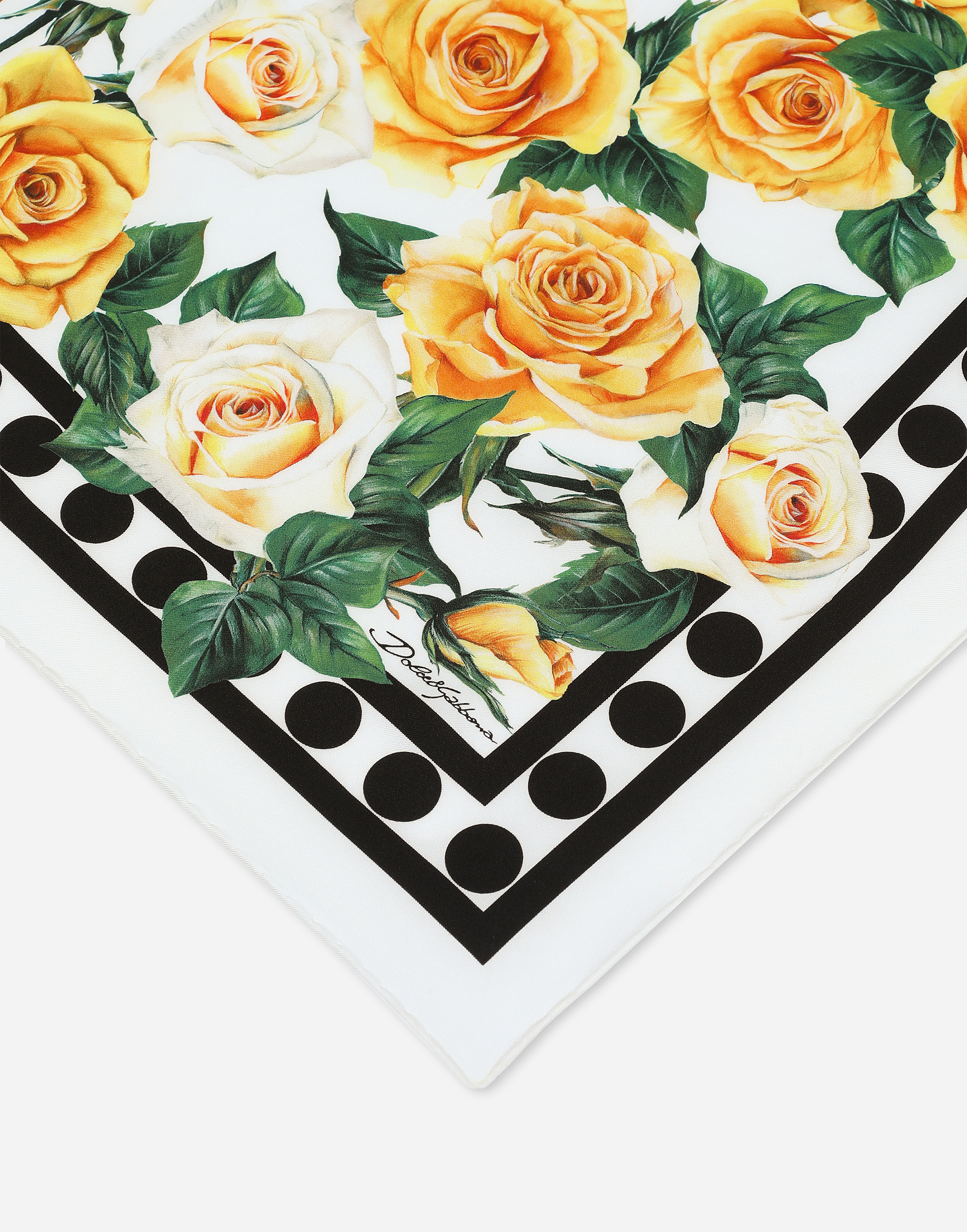 Shop Dolce & Gabbana Twill Scarf With Yellow Rose Print (50 X 50)