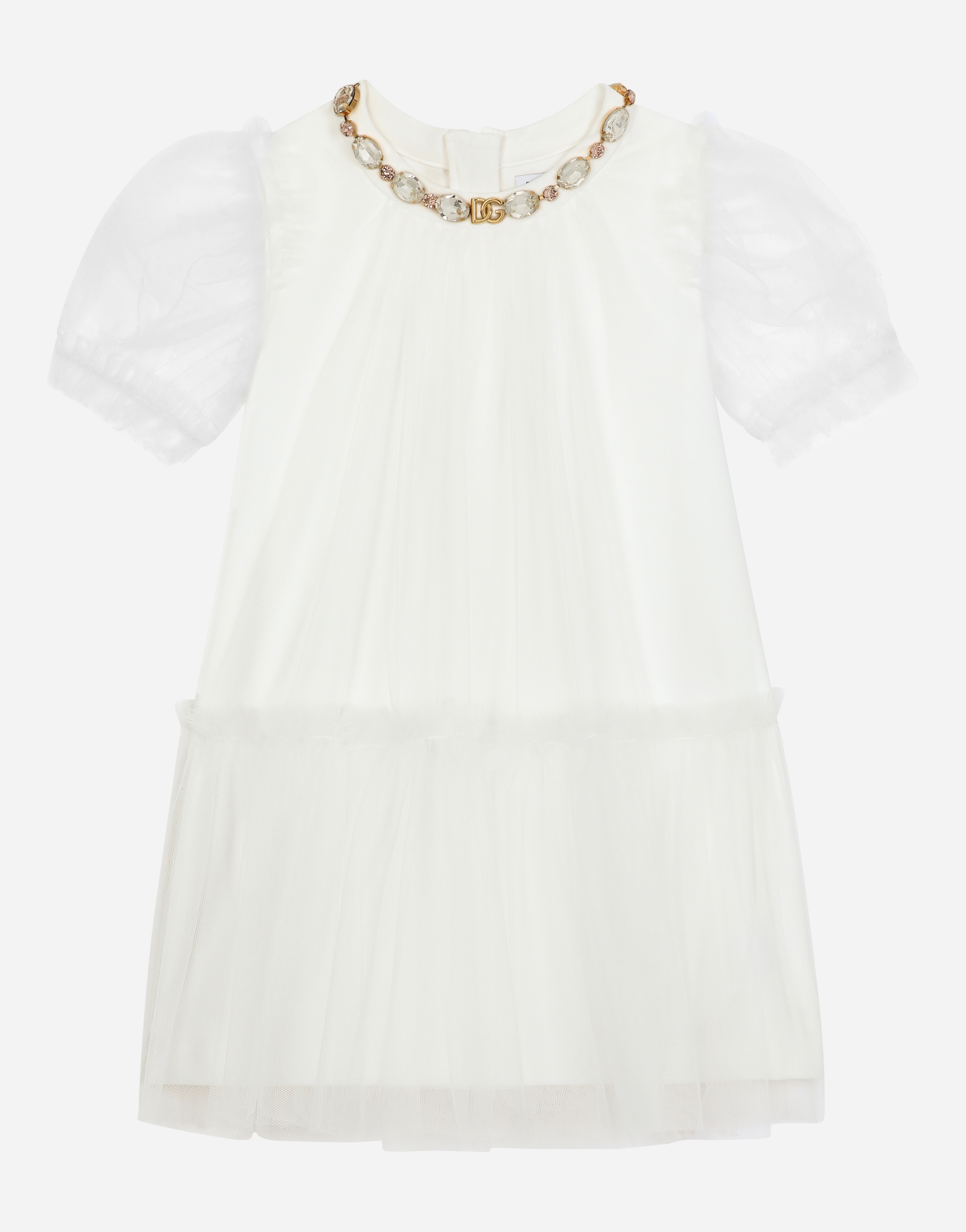 DOLCE & GABBANA TULLE MIDI DRESS WITH BEJEWELED DETAIL