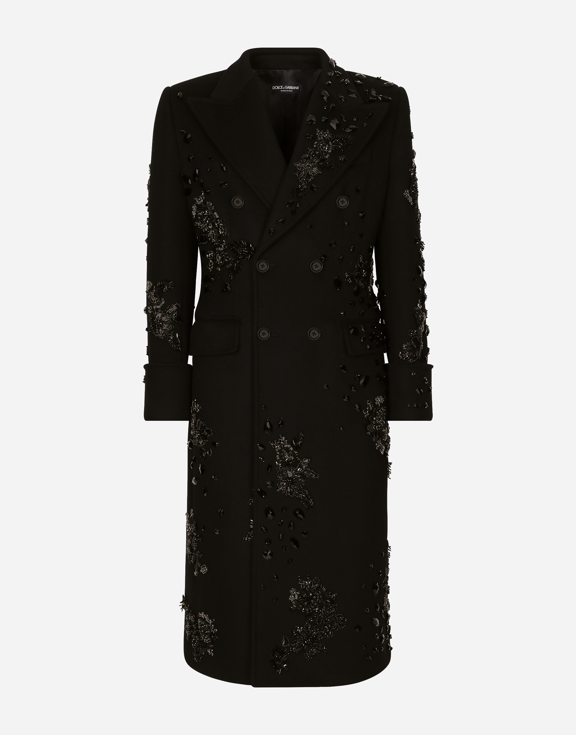 DOLCE & GABBANA DOUBLE-BREASTED COAT WITH EMBROIDERY AND STONES