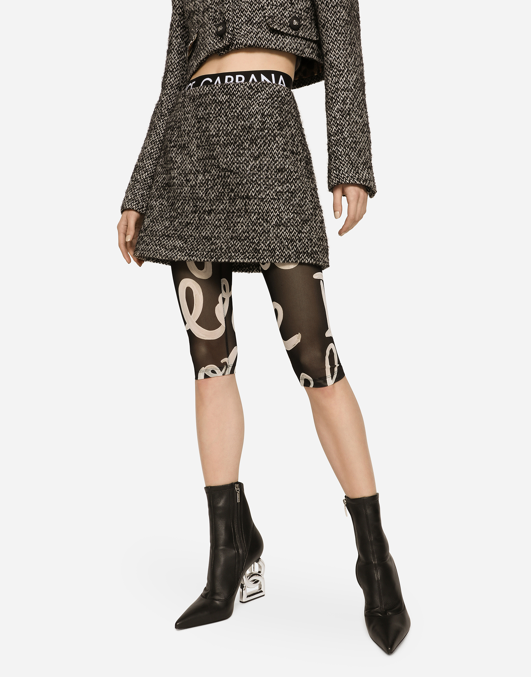 Dolce & Gabbana Short Speckled Tweed Skirt In Multicolor