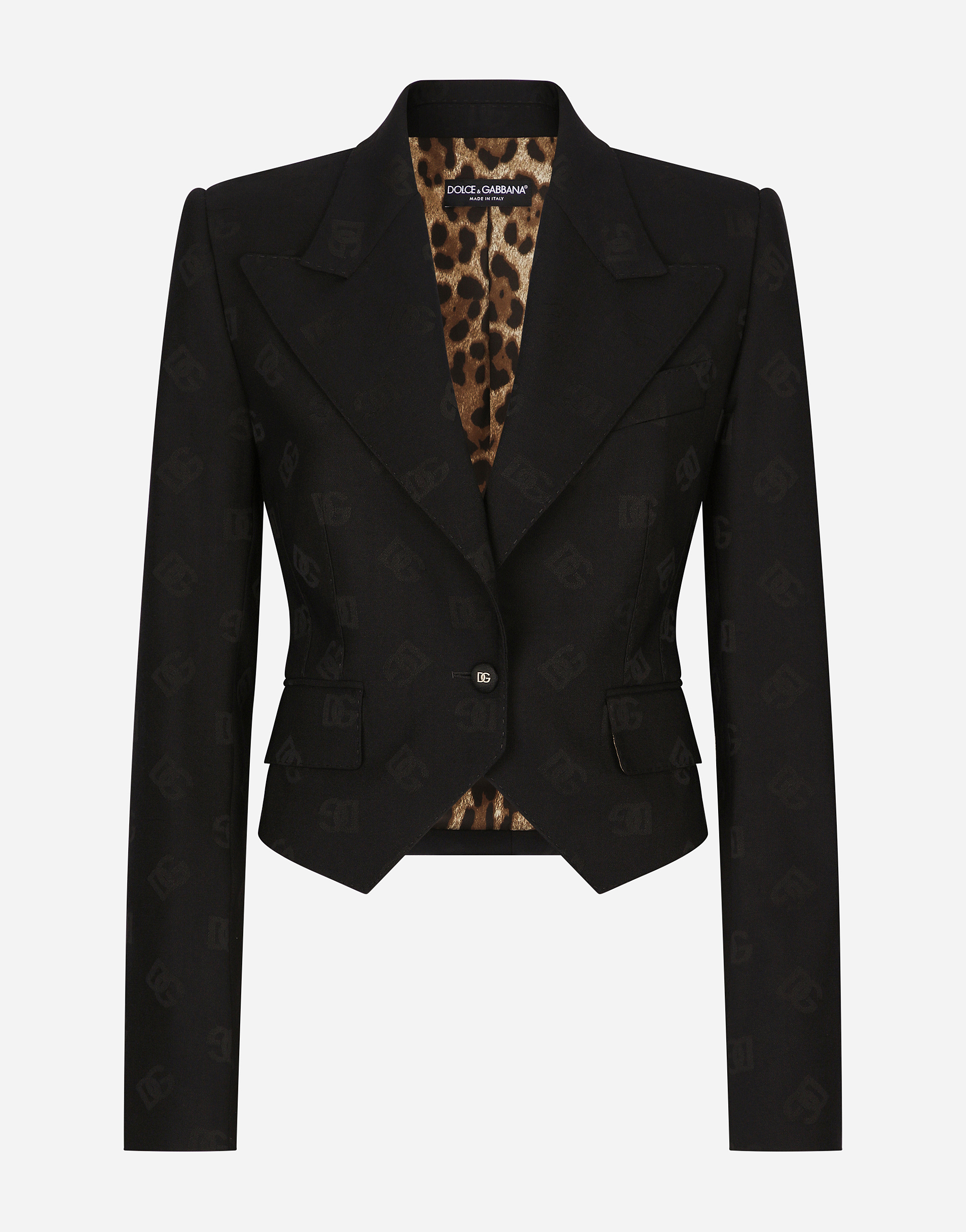 Dolce & Gabbana Wool Jacquard Spencer Jacket With Dg Logo - Woman Blazers Black