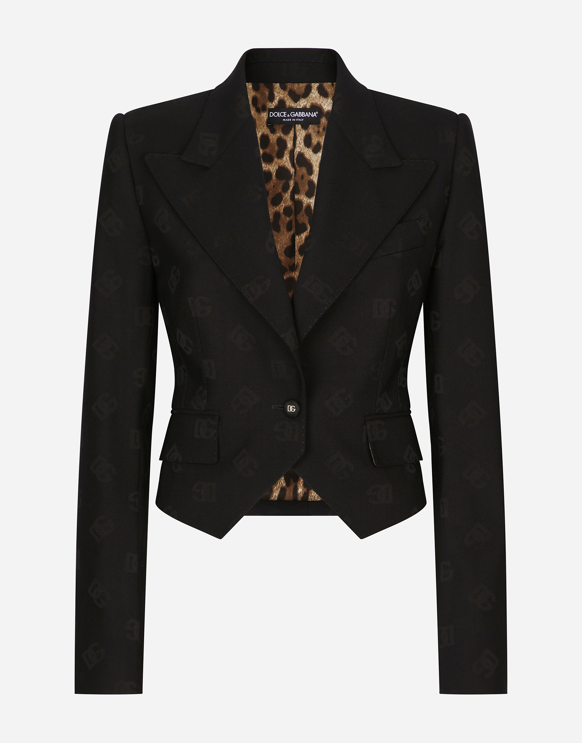 Dolce & Gabbana Wool Jacquard Spencer Jacket With Dg Logo In Black