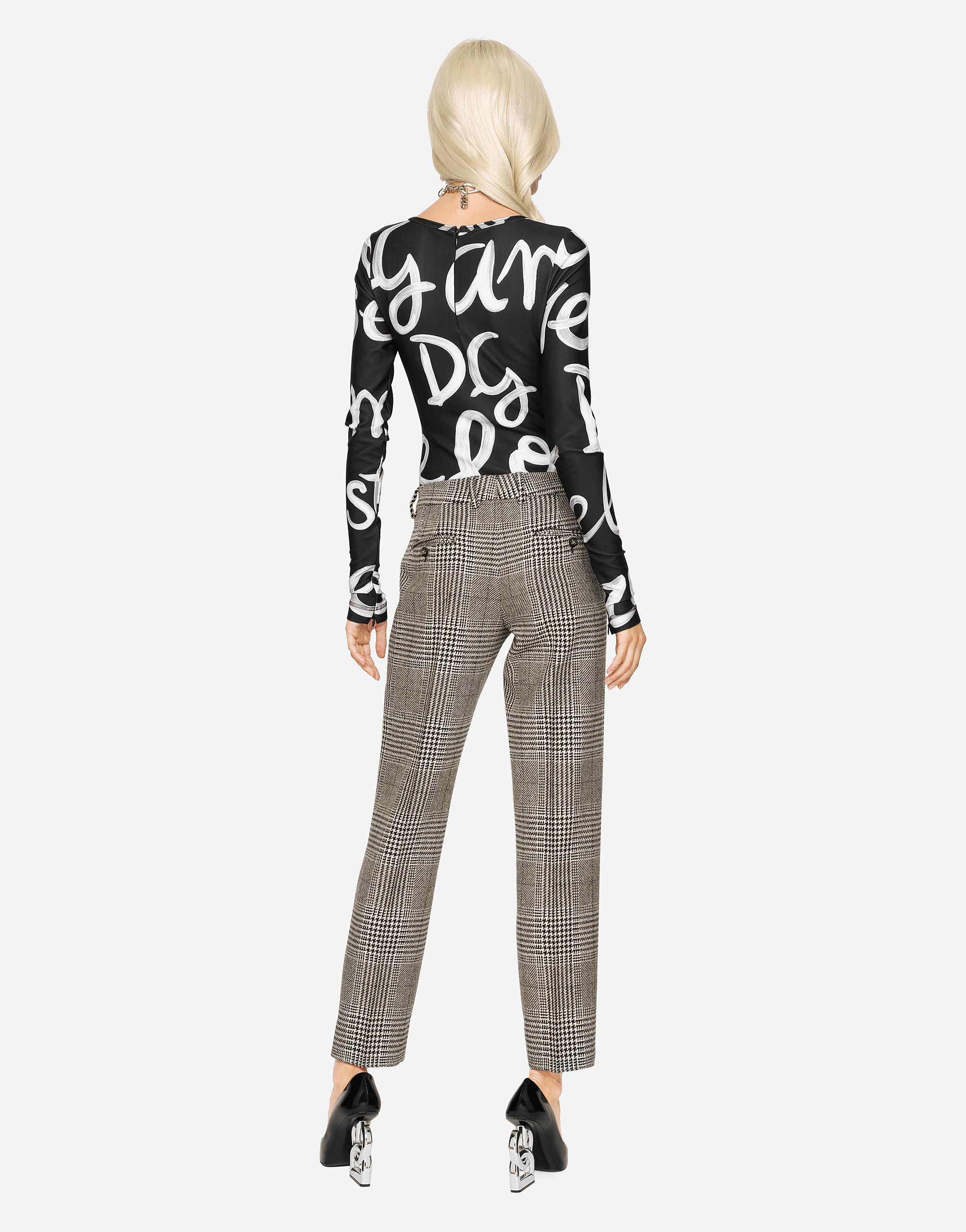 Low-rise glen plaid pants