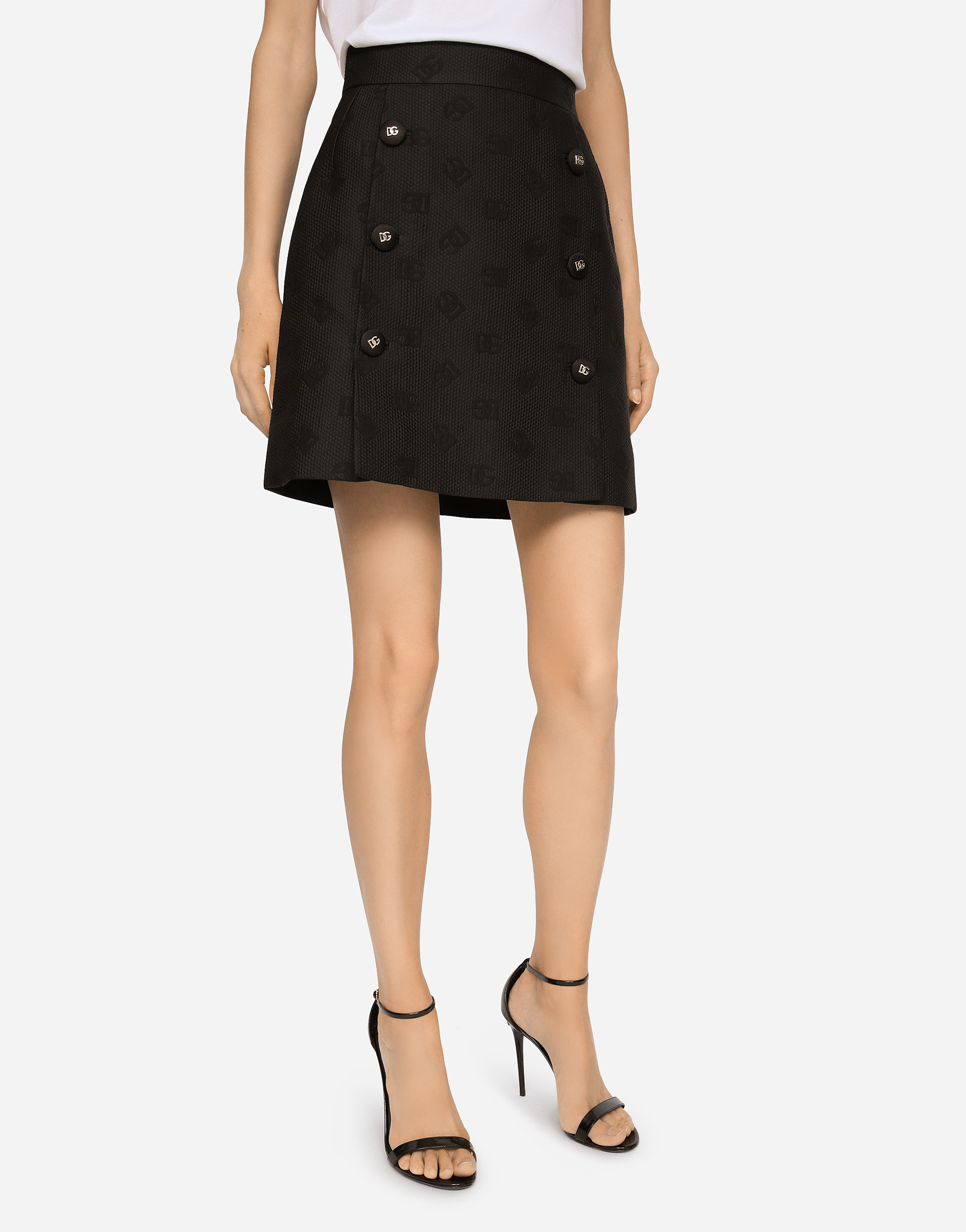 Dolce & Gabbana Jacquard Miniskirt With All-over Dg Logo In Black