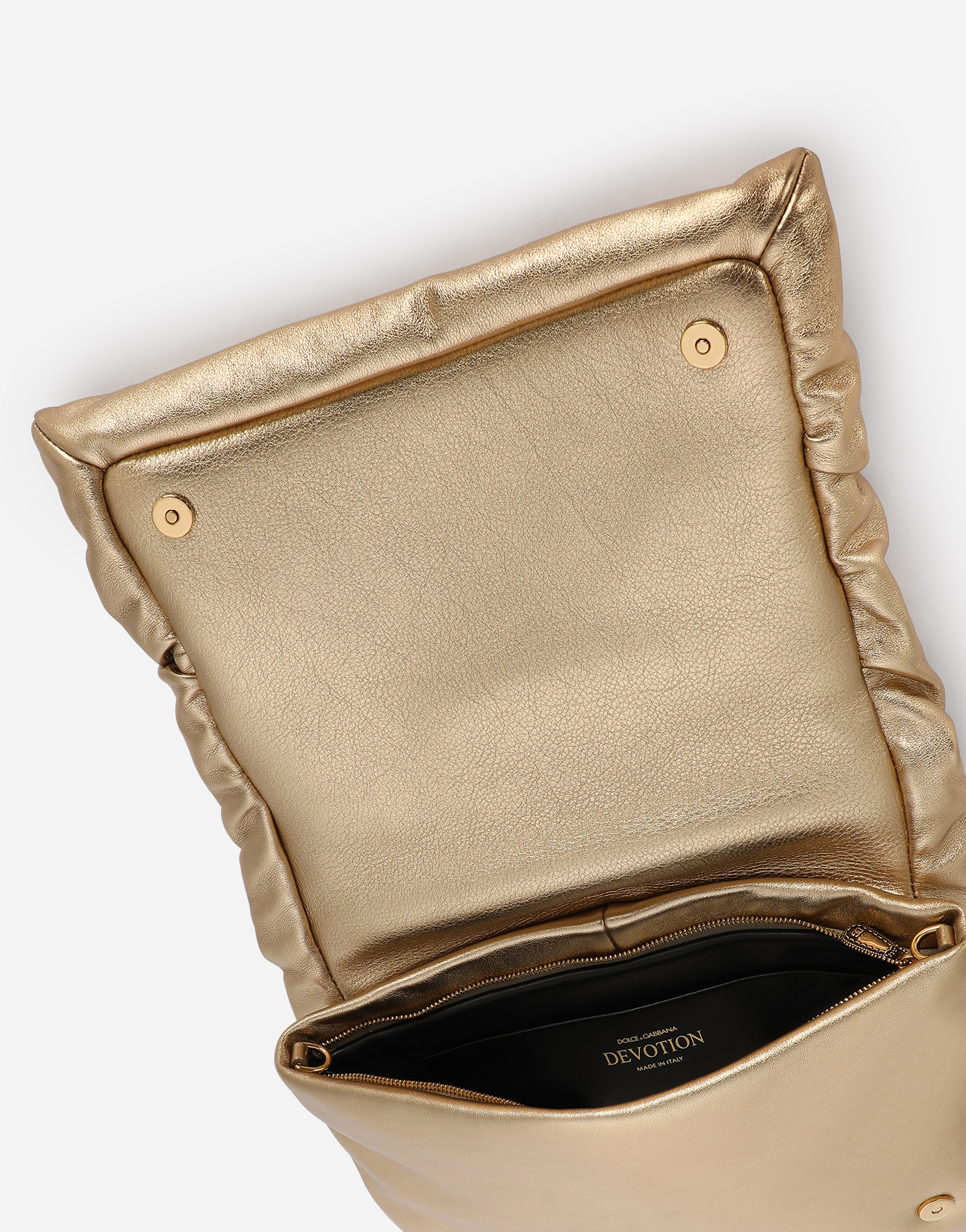 Shop Dolce & Gabbana Medium Foiled Calfskin Devotion Soft Bag In Gold