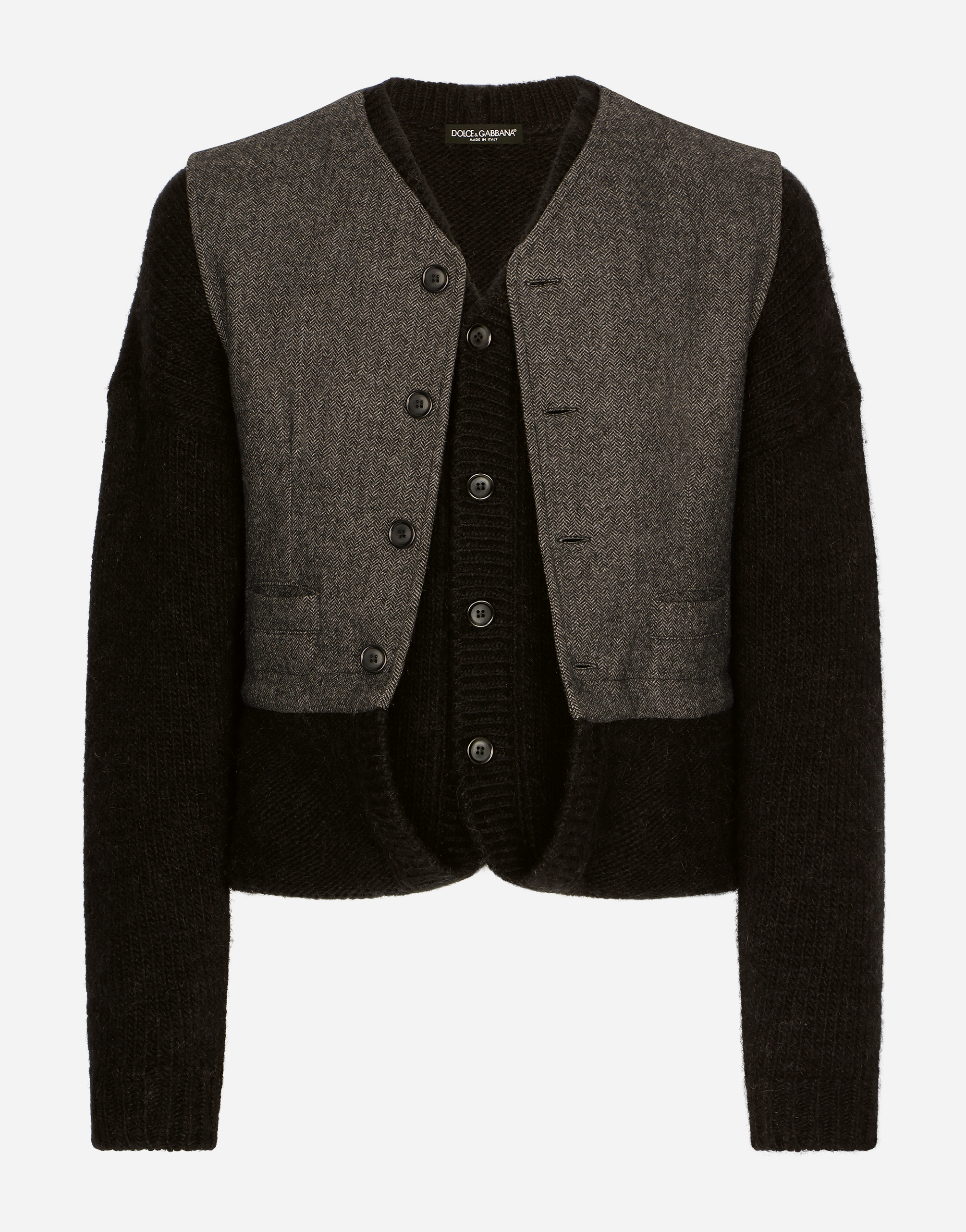 DOLCE & GABBANA LAYERED JERSEY AND PINSTRIPE WOOL VEST