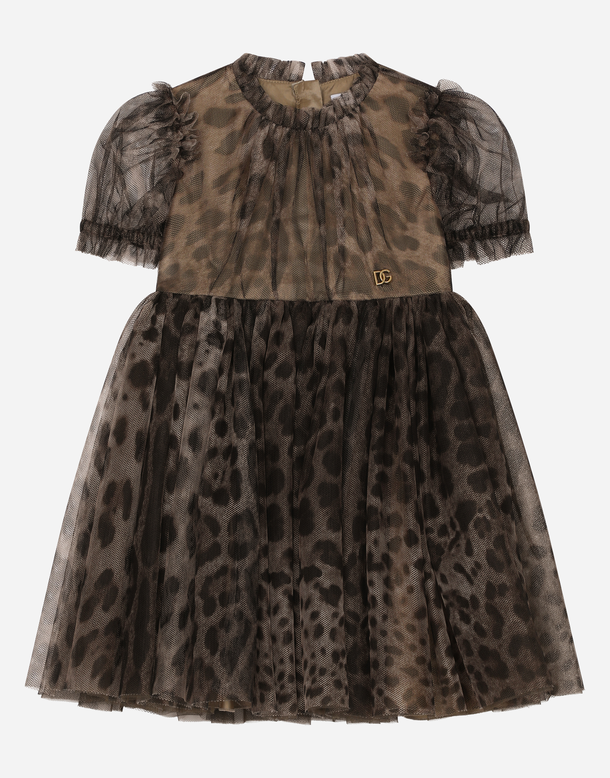 Dolce & Gabbana Kids' Leopard-print Tulle Midi Dress In Animal Print
