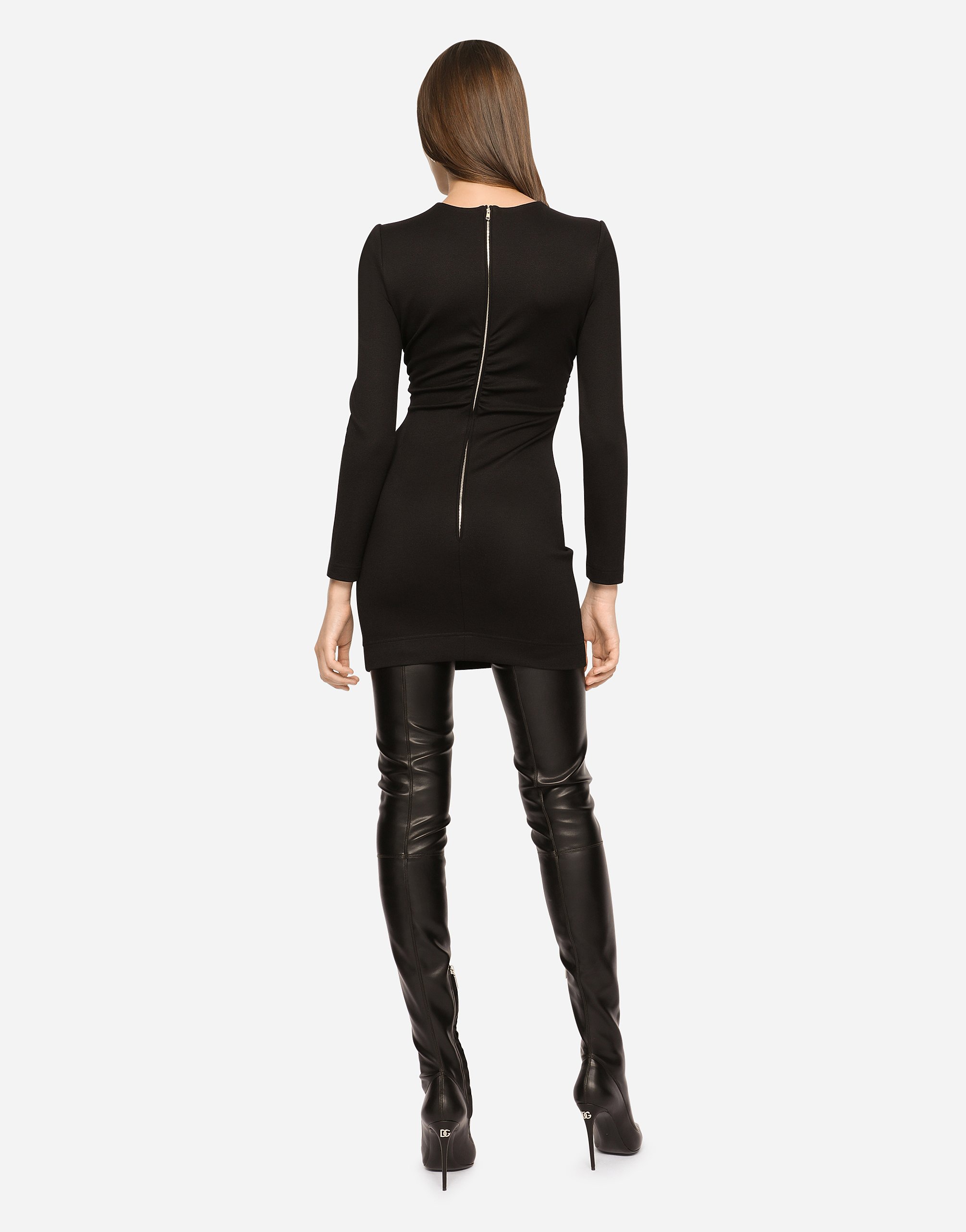 Dolce & Gabbana Short Milano Rib Dress With Dg Logo In Black