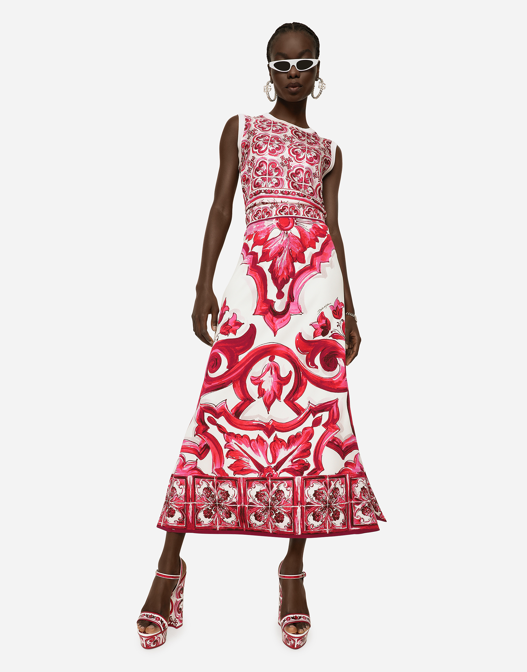 DOLCE & GABBANA MAJOLICA-PRINT SILK AND TWILL SWEATER