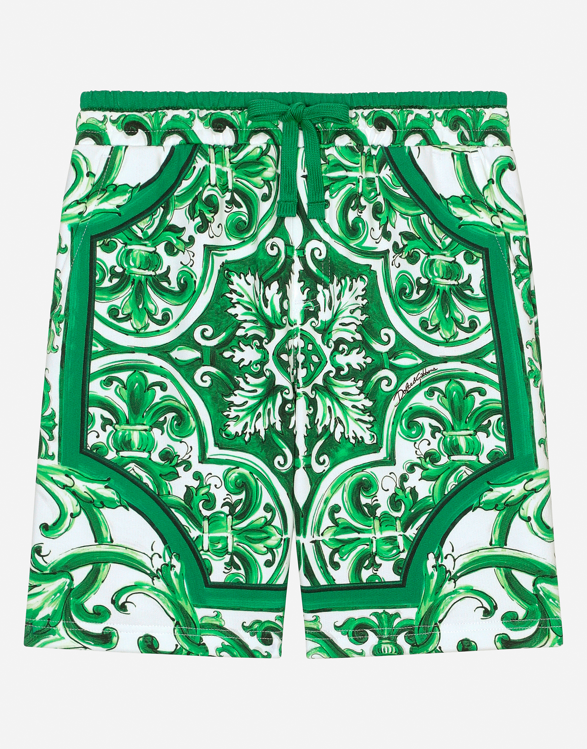 Jersey shorts with green majolica print