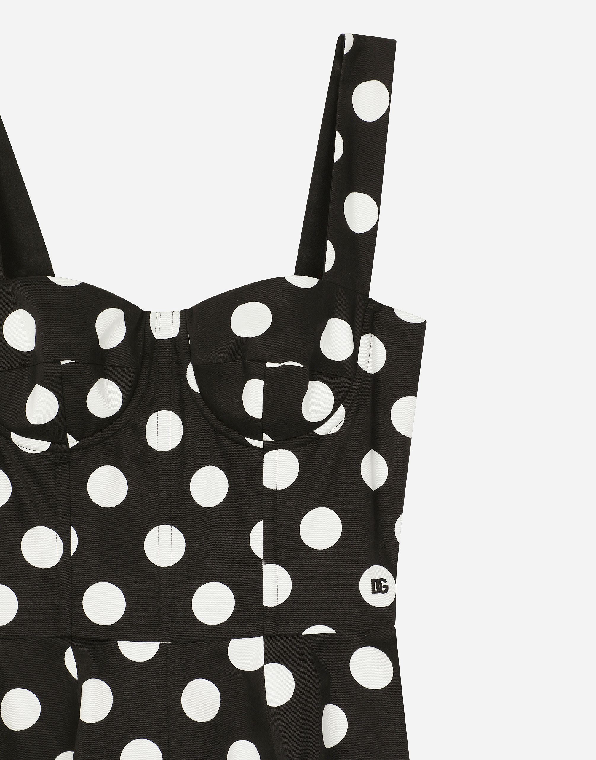Dolce & Gabbana Black And White Corset Minidress With Polka-dots Print In Cotton Drill Woman In プリ